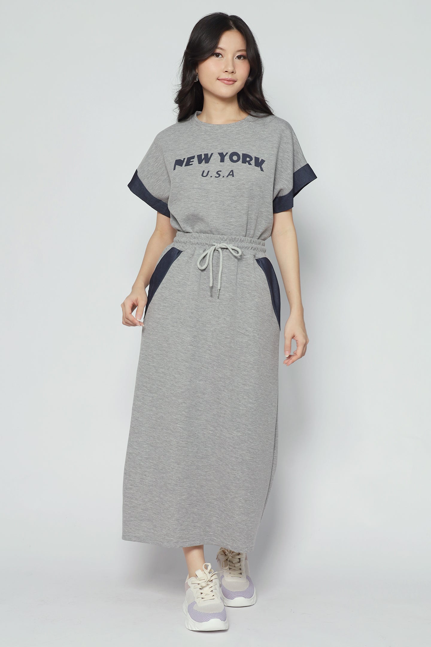 NY USA 2 in 1 Top and Skirt Set in Grey