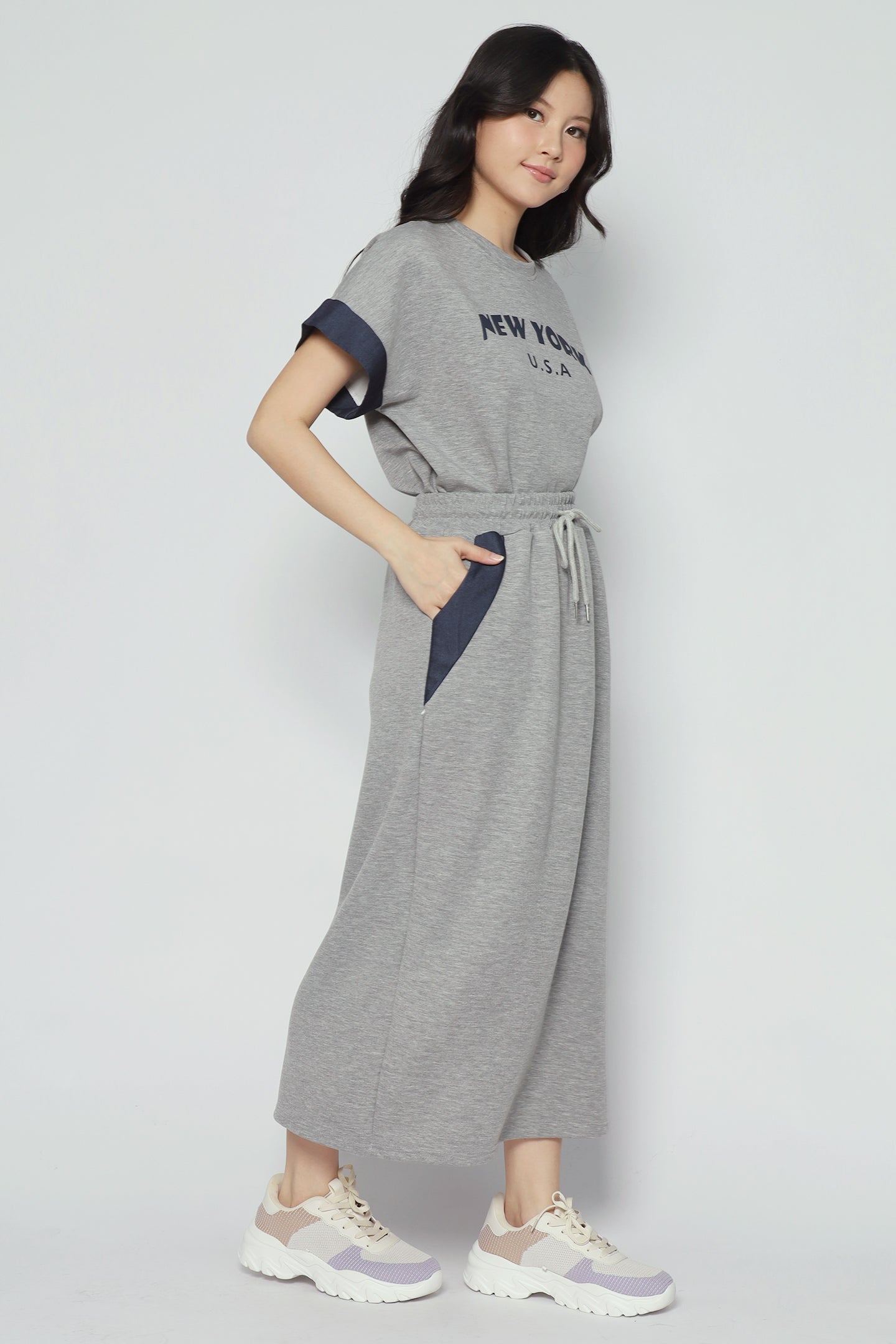 NY USA 2 in 1 Top and Skirt Set in Grey