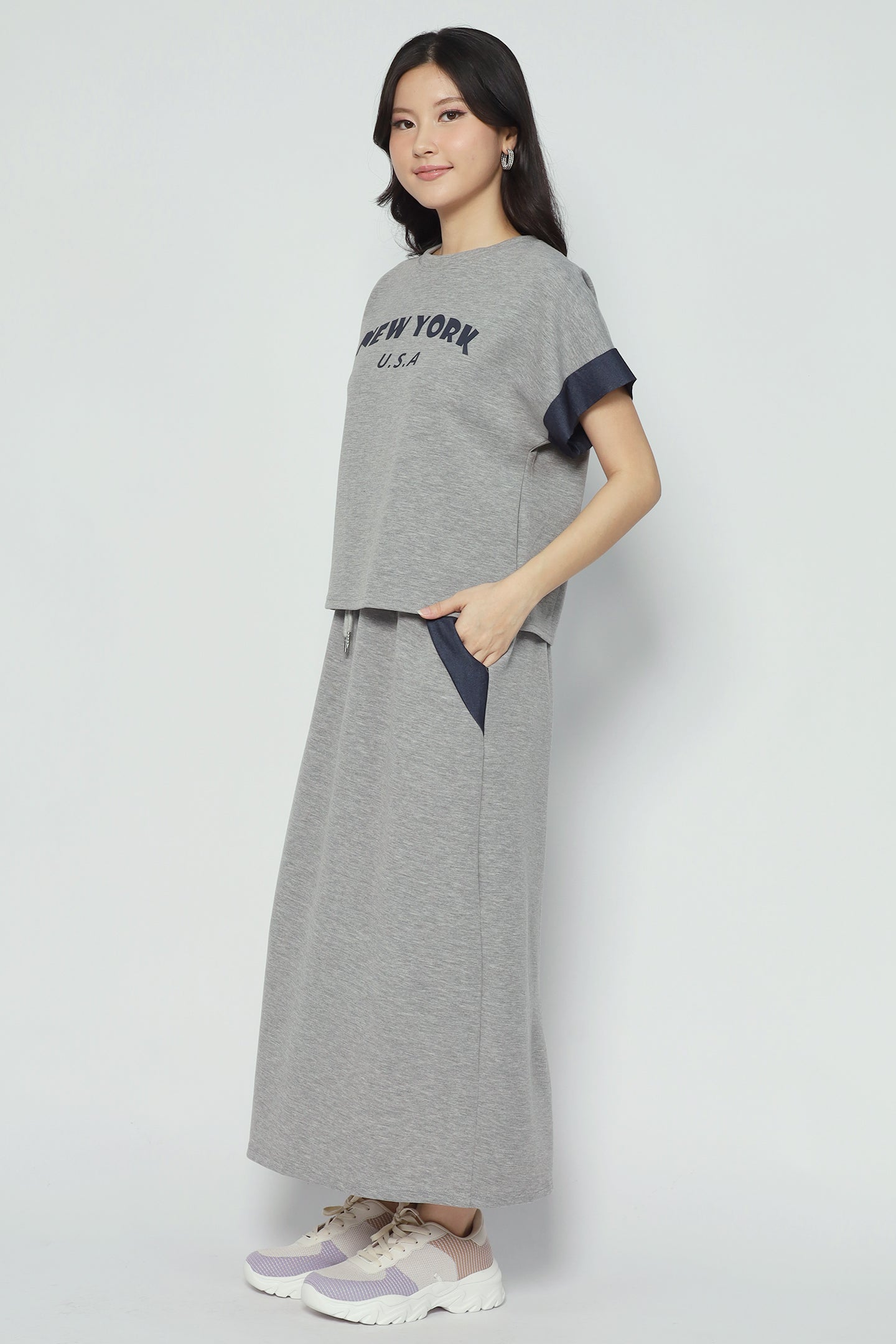 NY USA 2 in 1 Top and Skirt Set in Grey