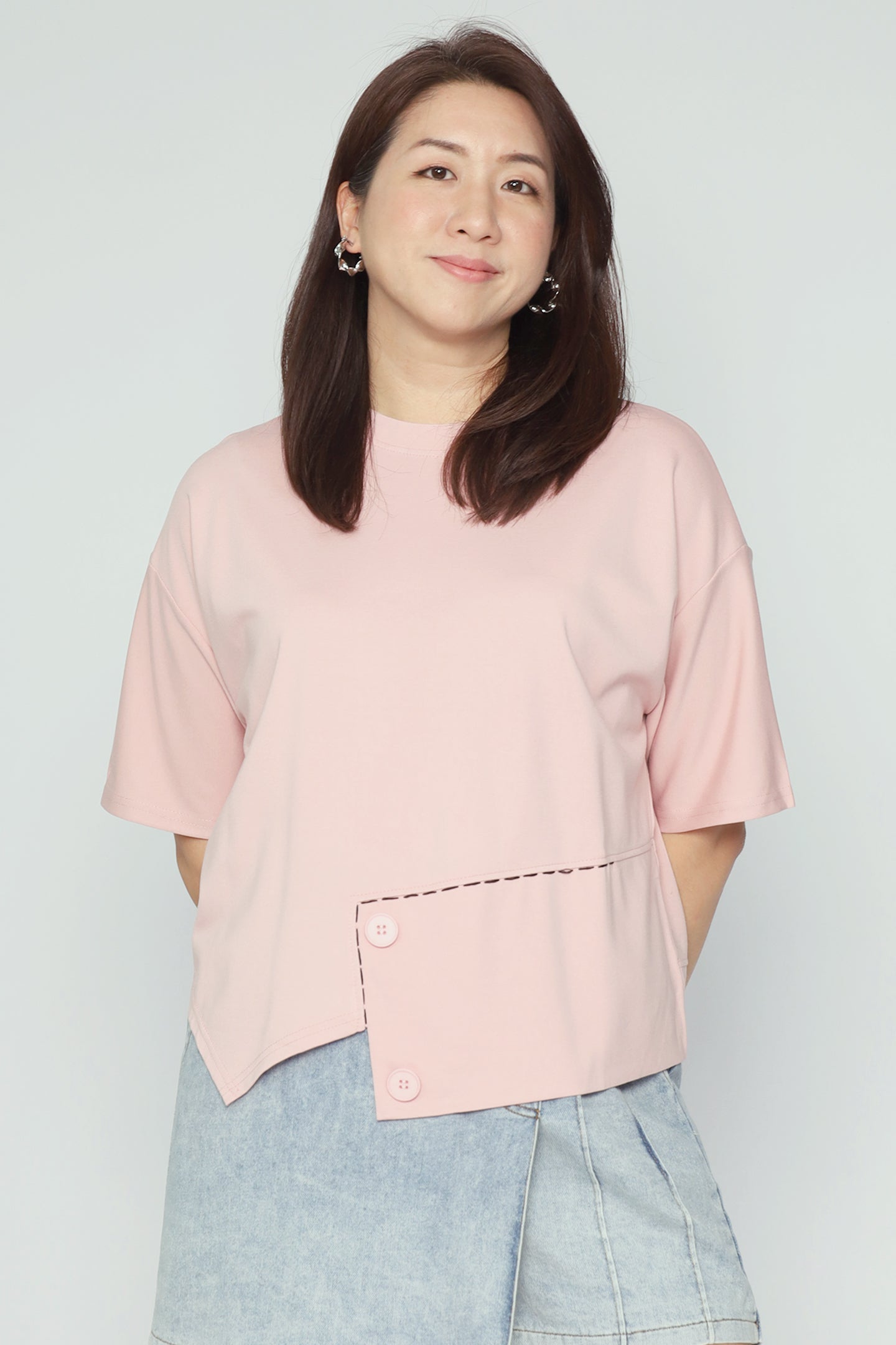 Easy By TE - Peiling Button Top in Baby Pink