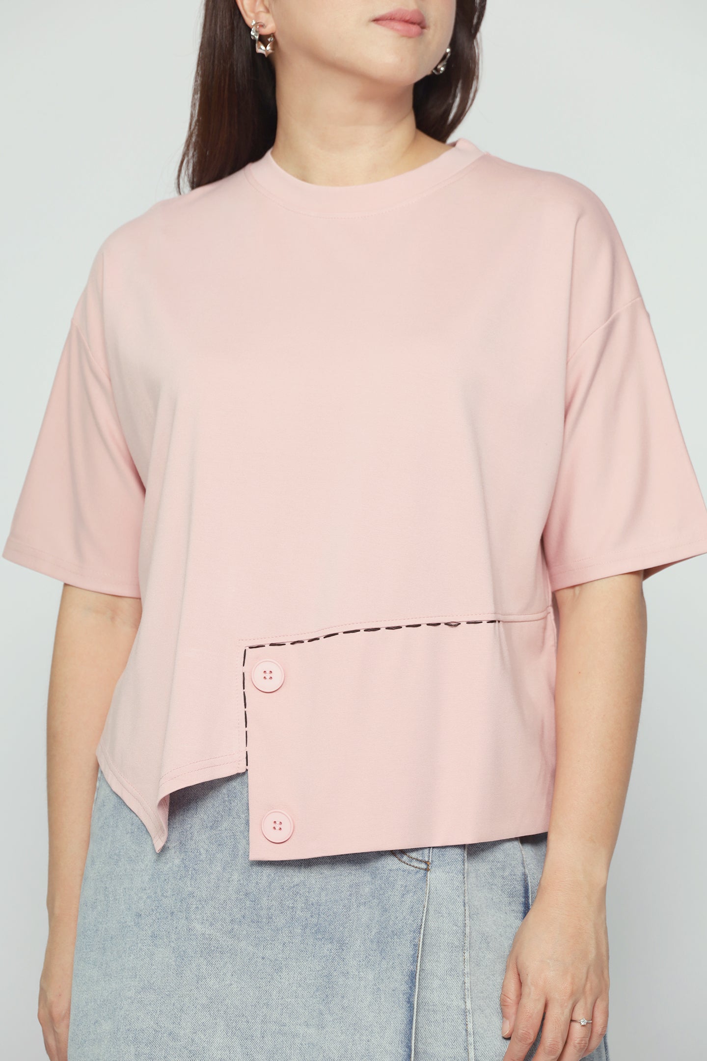 Easy By TE - Peiling Button Top in Baby Pink