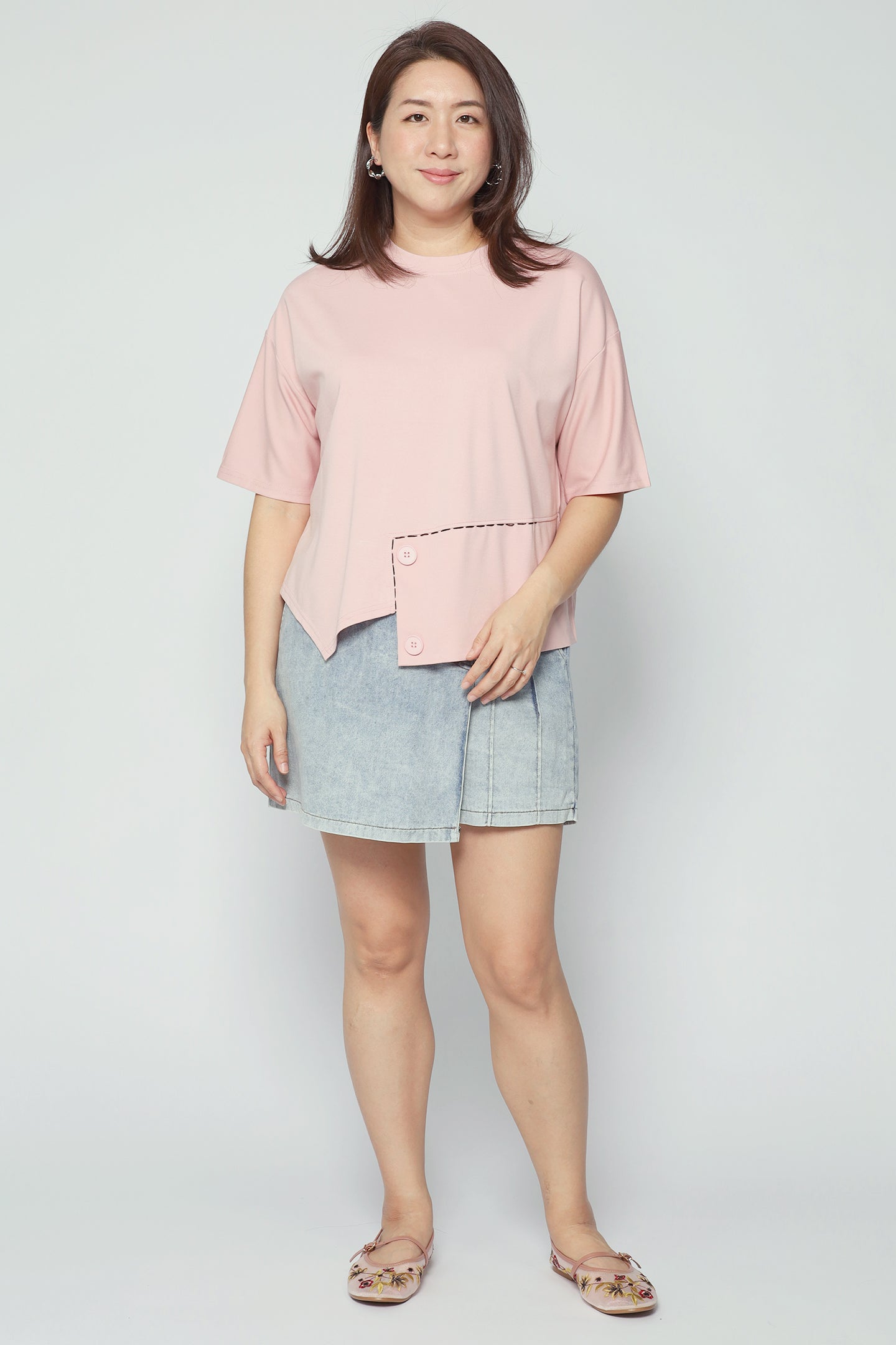 Easy By TE - Peiling Button Top in Baby Pink