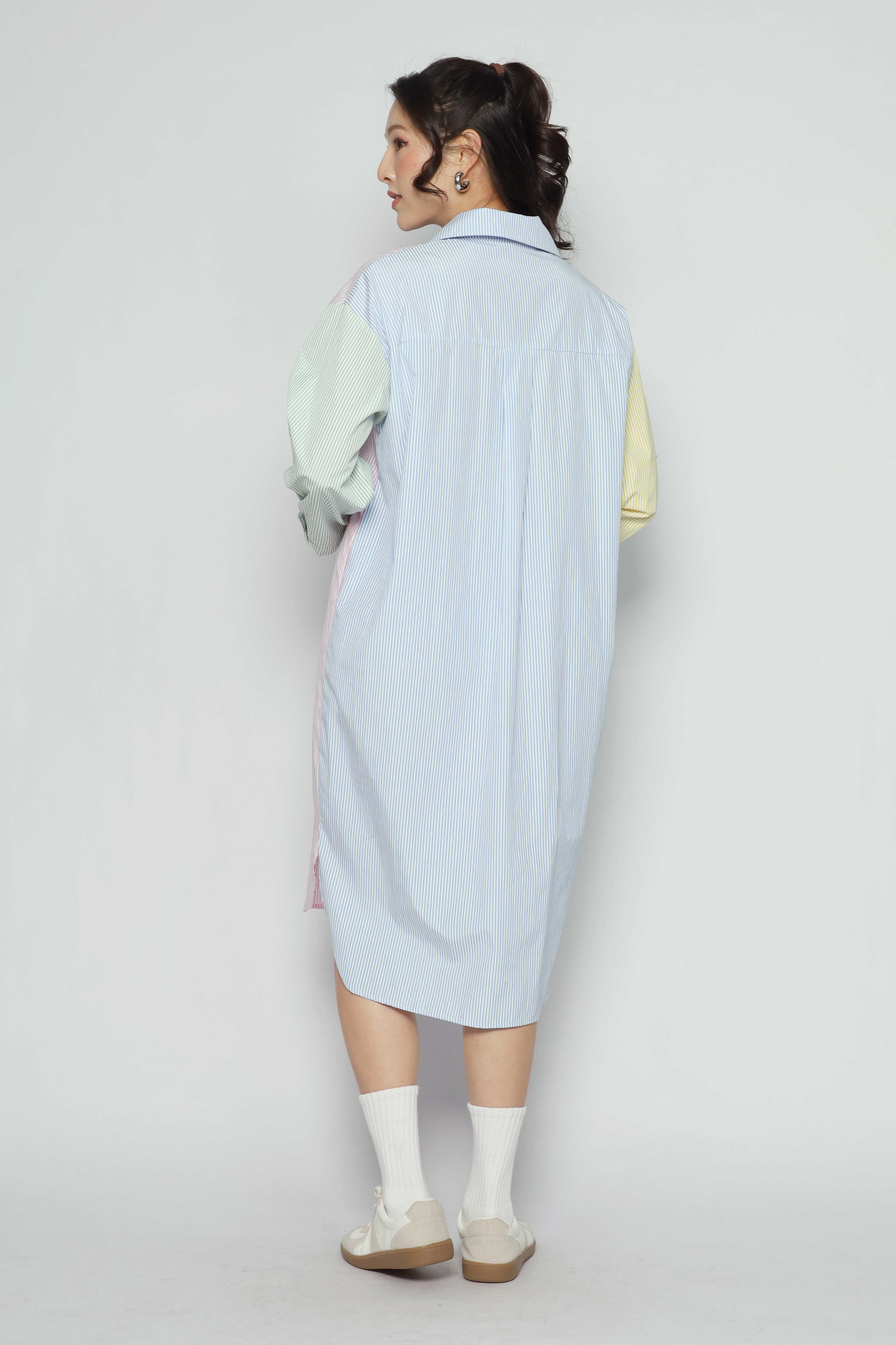 Rainbow Pinstripes Shirt Dress