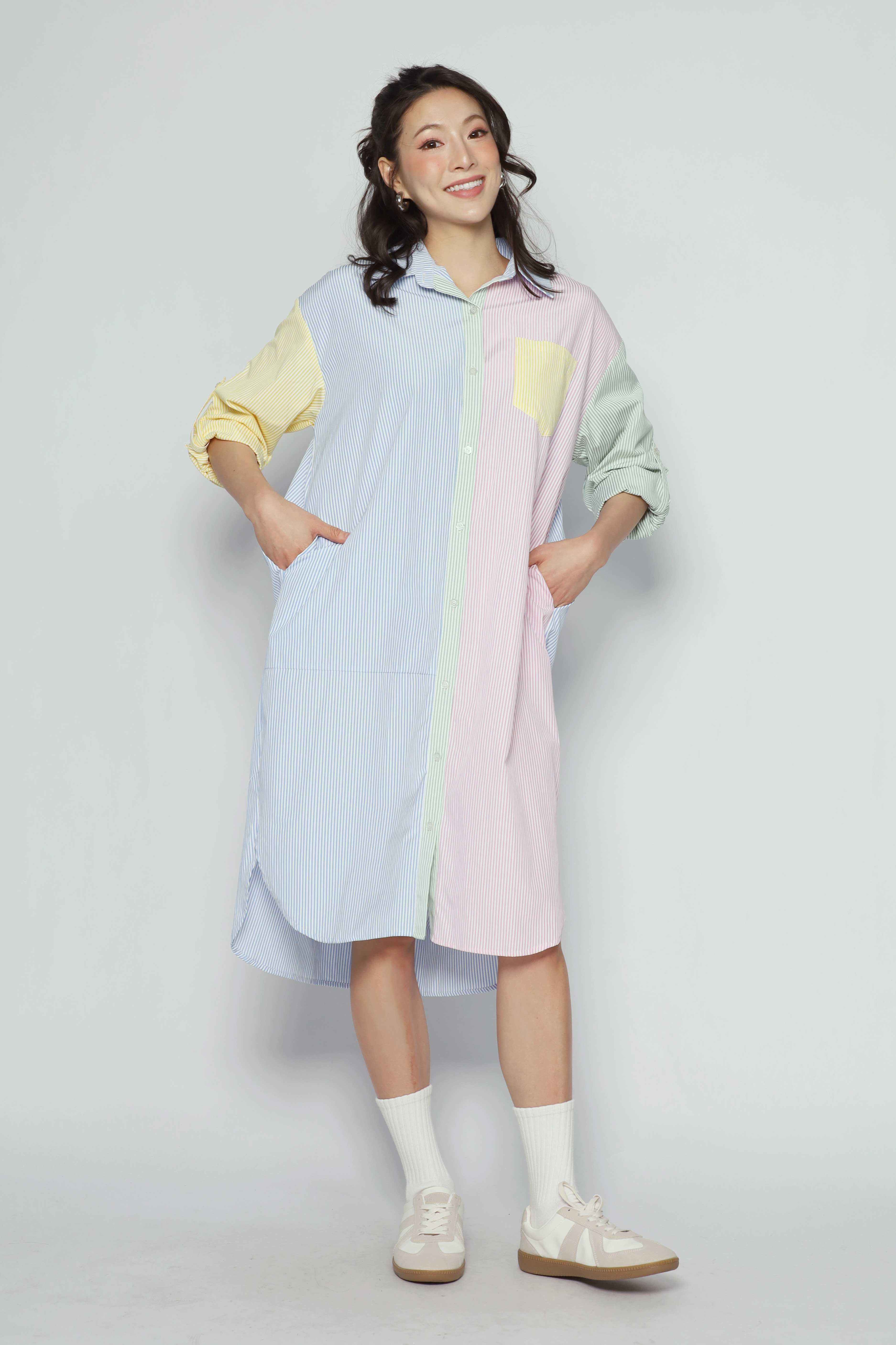 Rainbow Pinstripes Shirt Dress