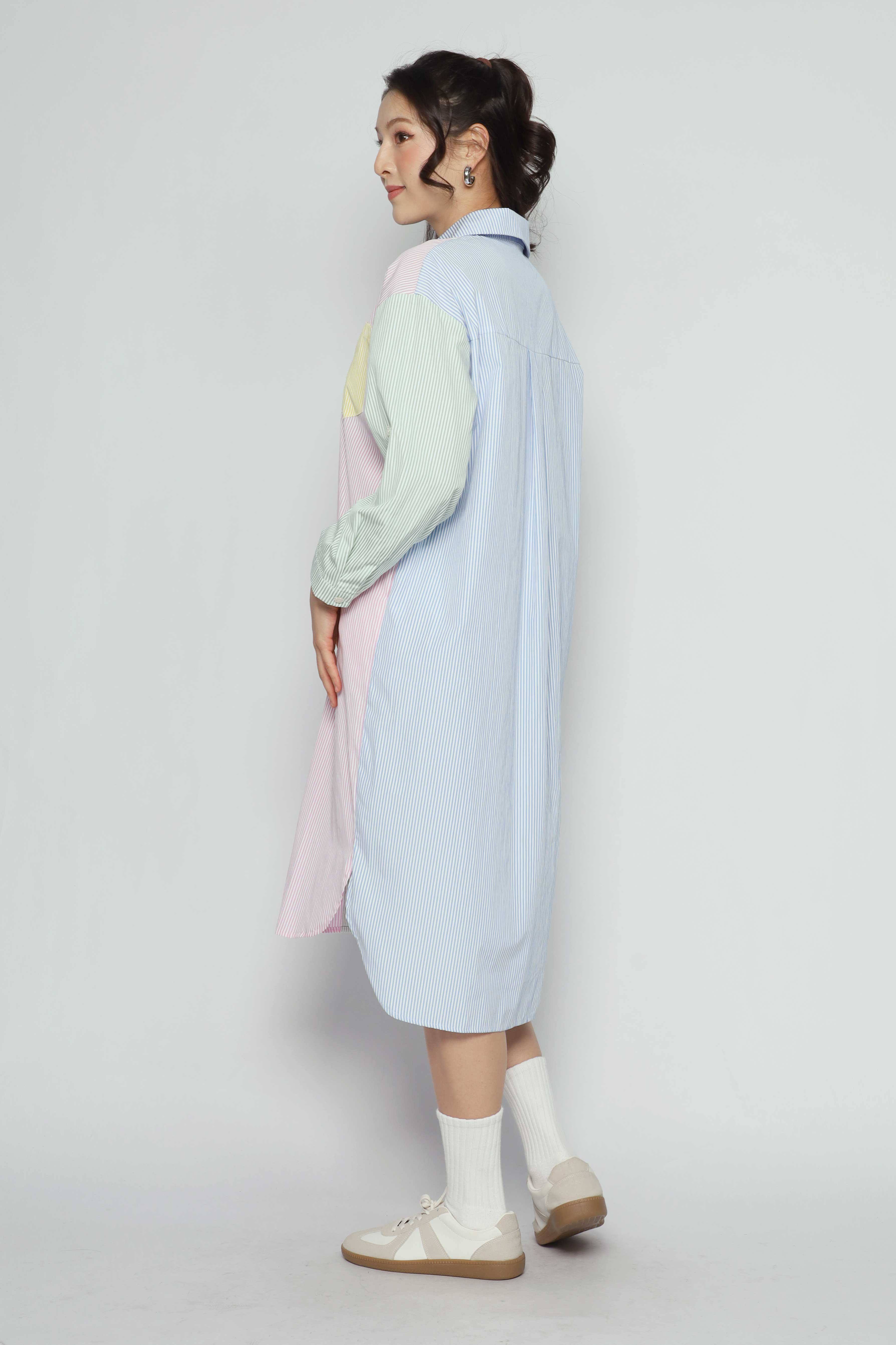 Rainbow Pinstripes Shirt Dress