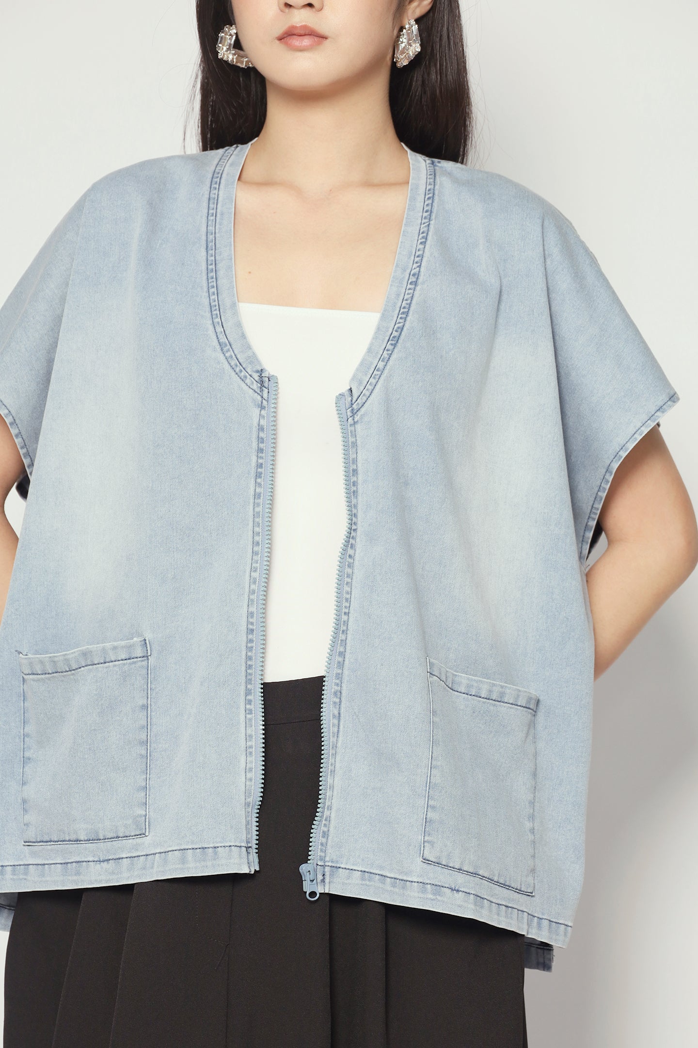 Backorders Ryanne Zipper Jacket in Light Denim