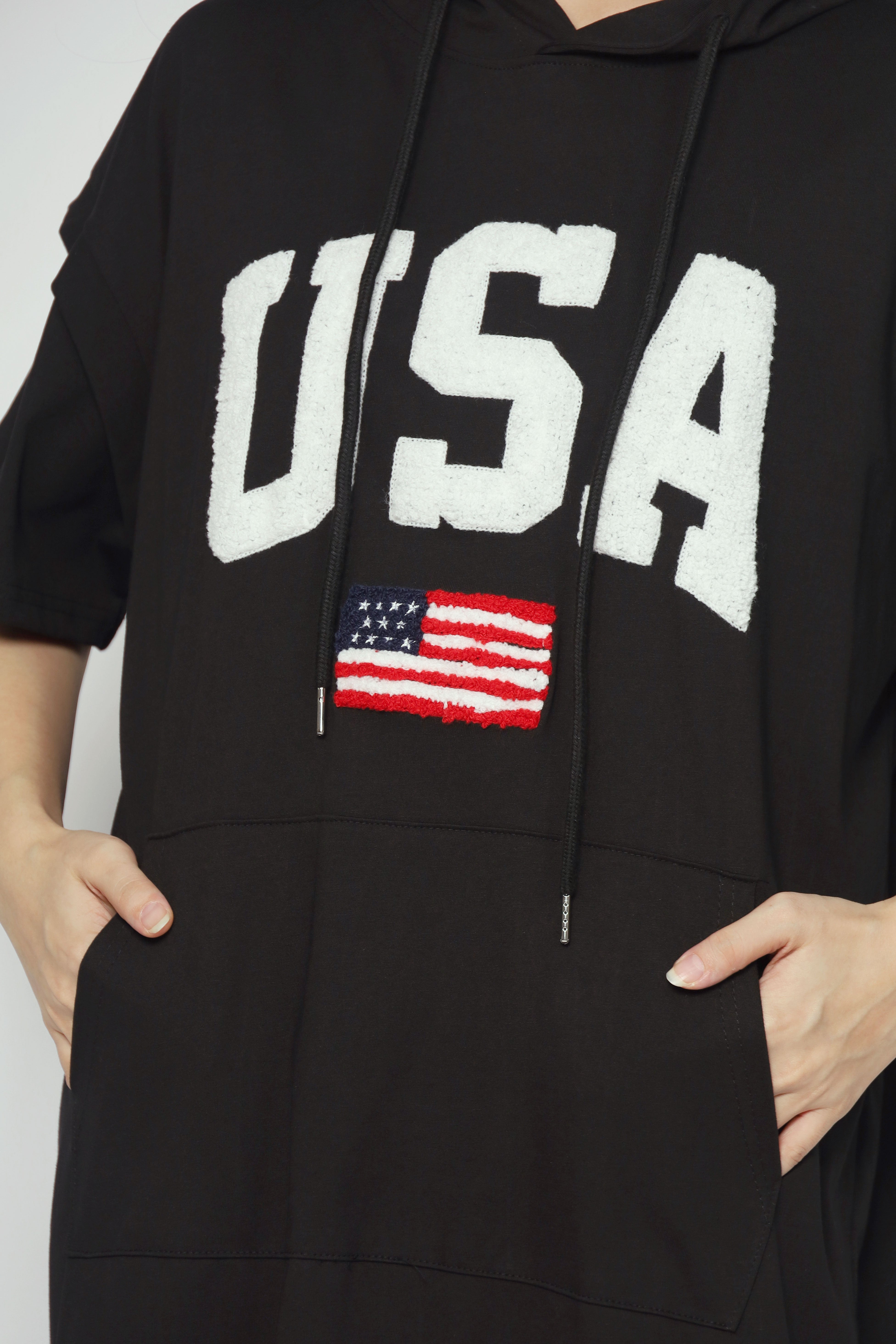 USA Hoodie Dress in Black