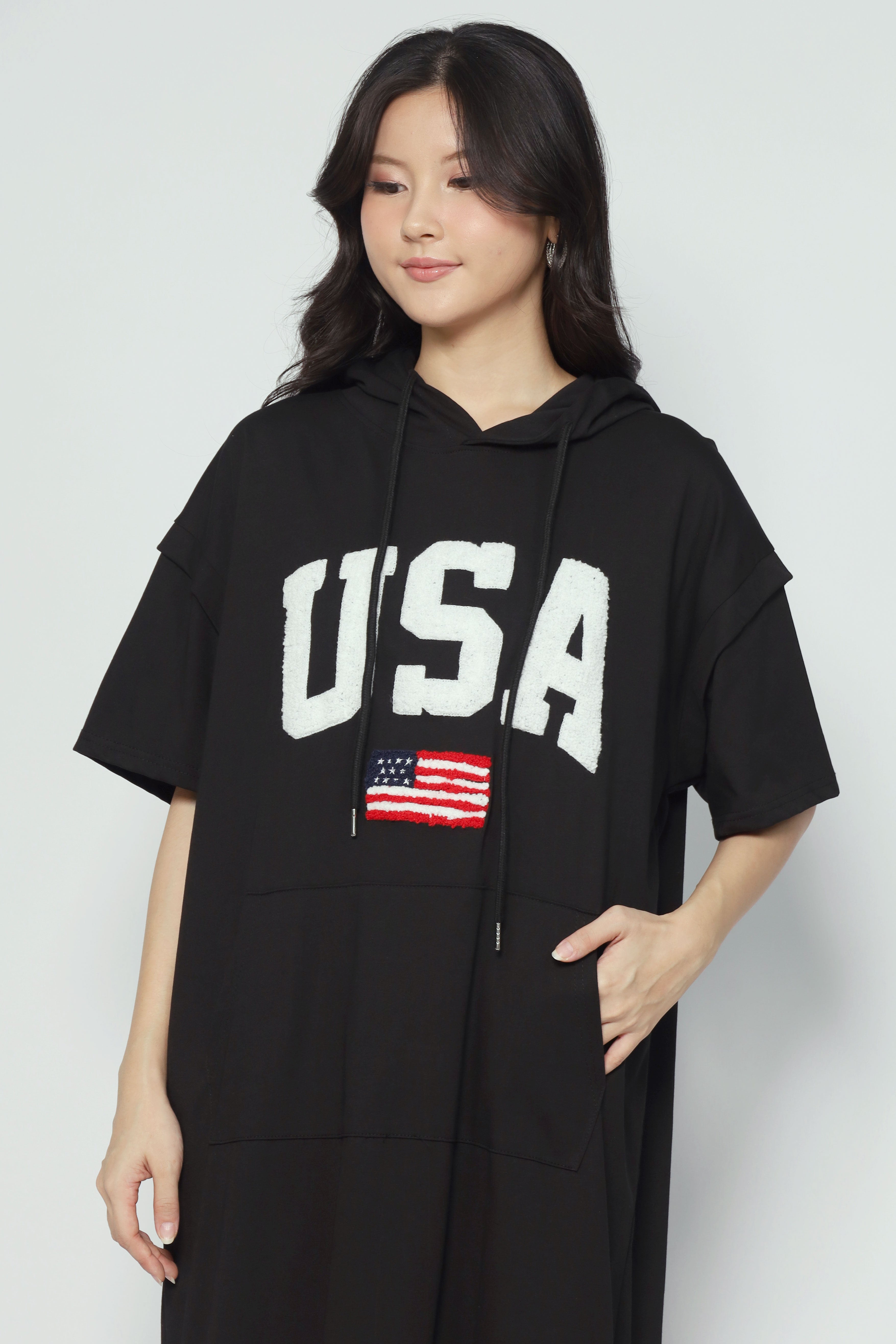 USA Hoodie Dress in Black