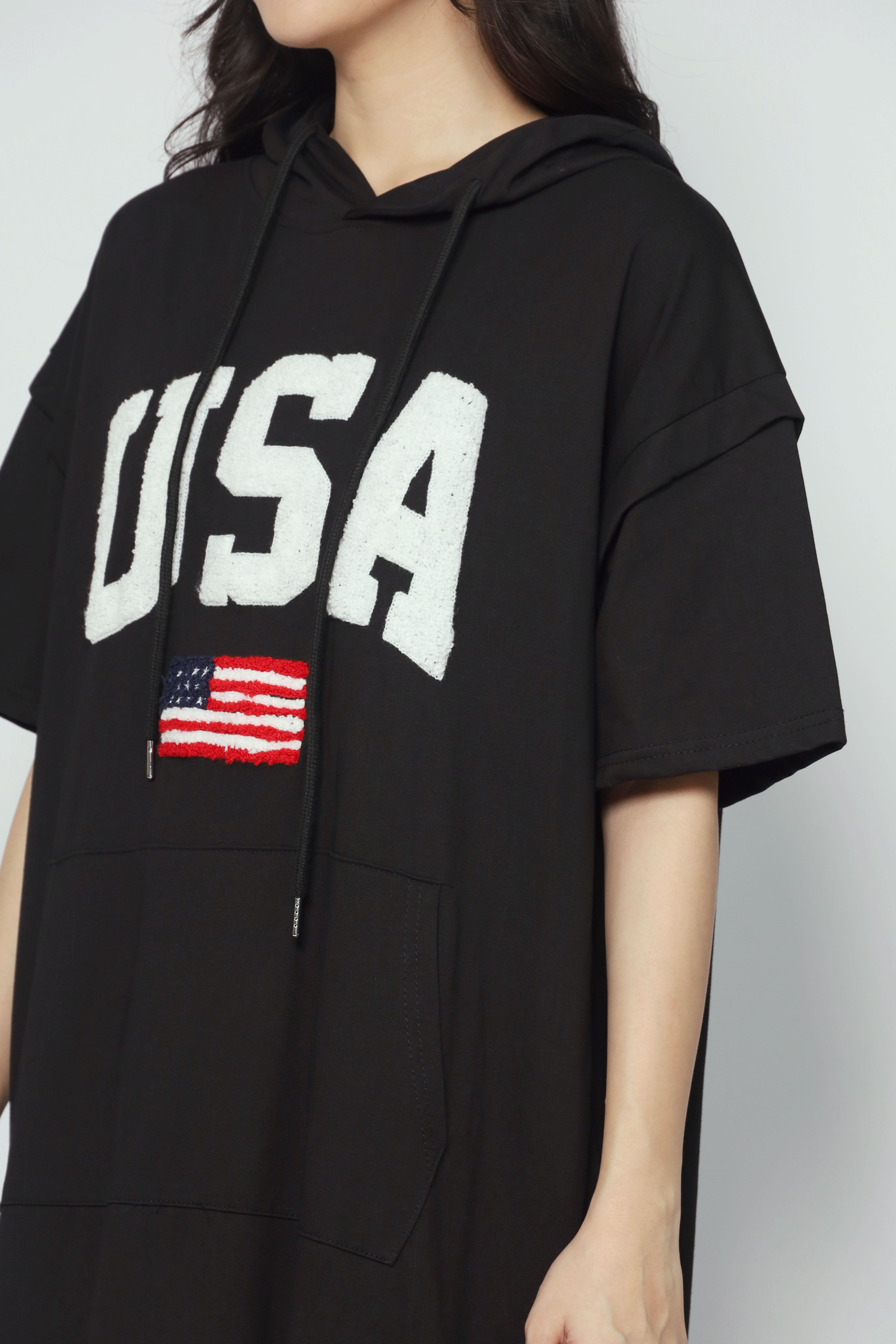 USA Hoodie Dress in Black