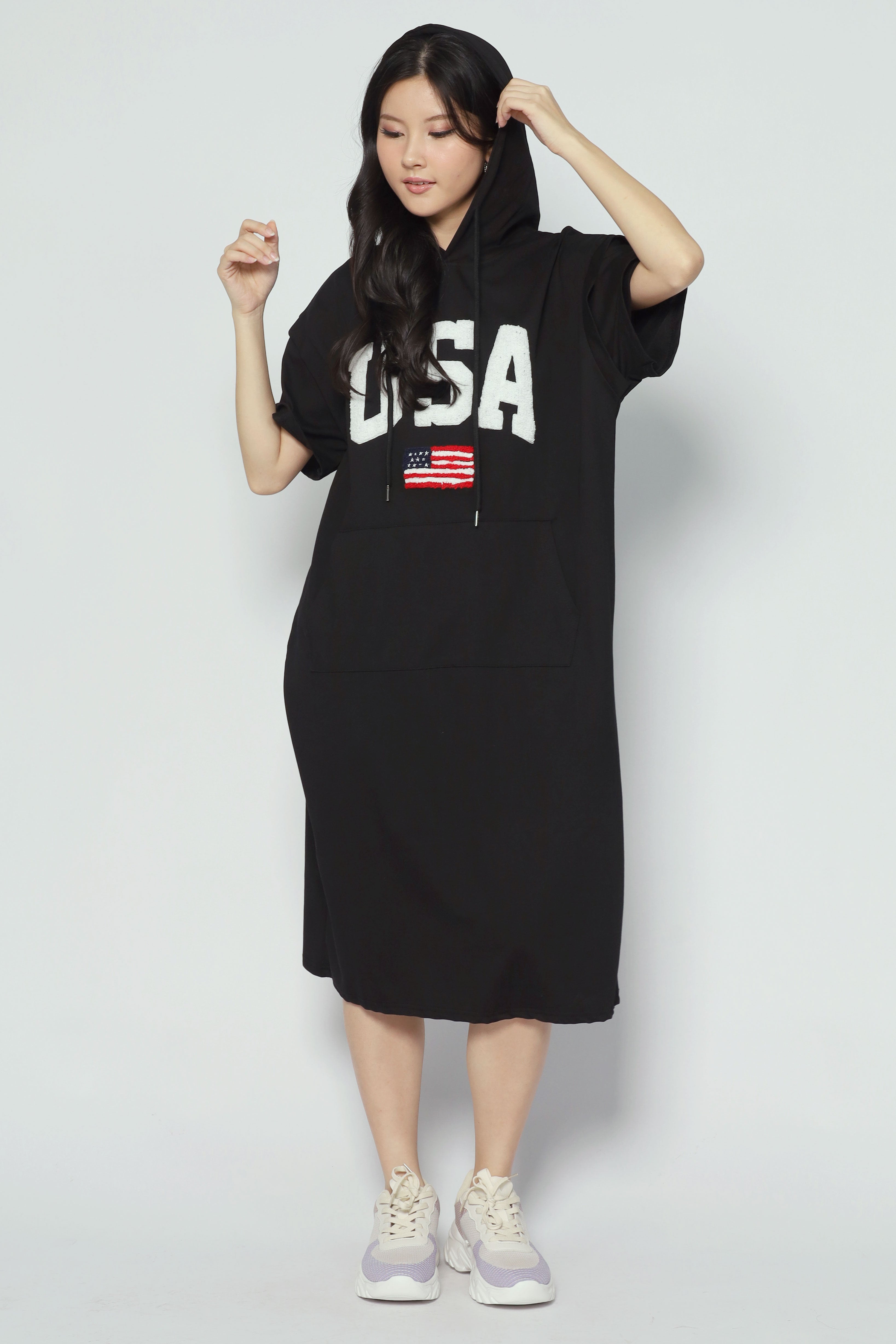 USA Hoodie Dress in Black