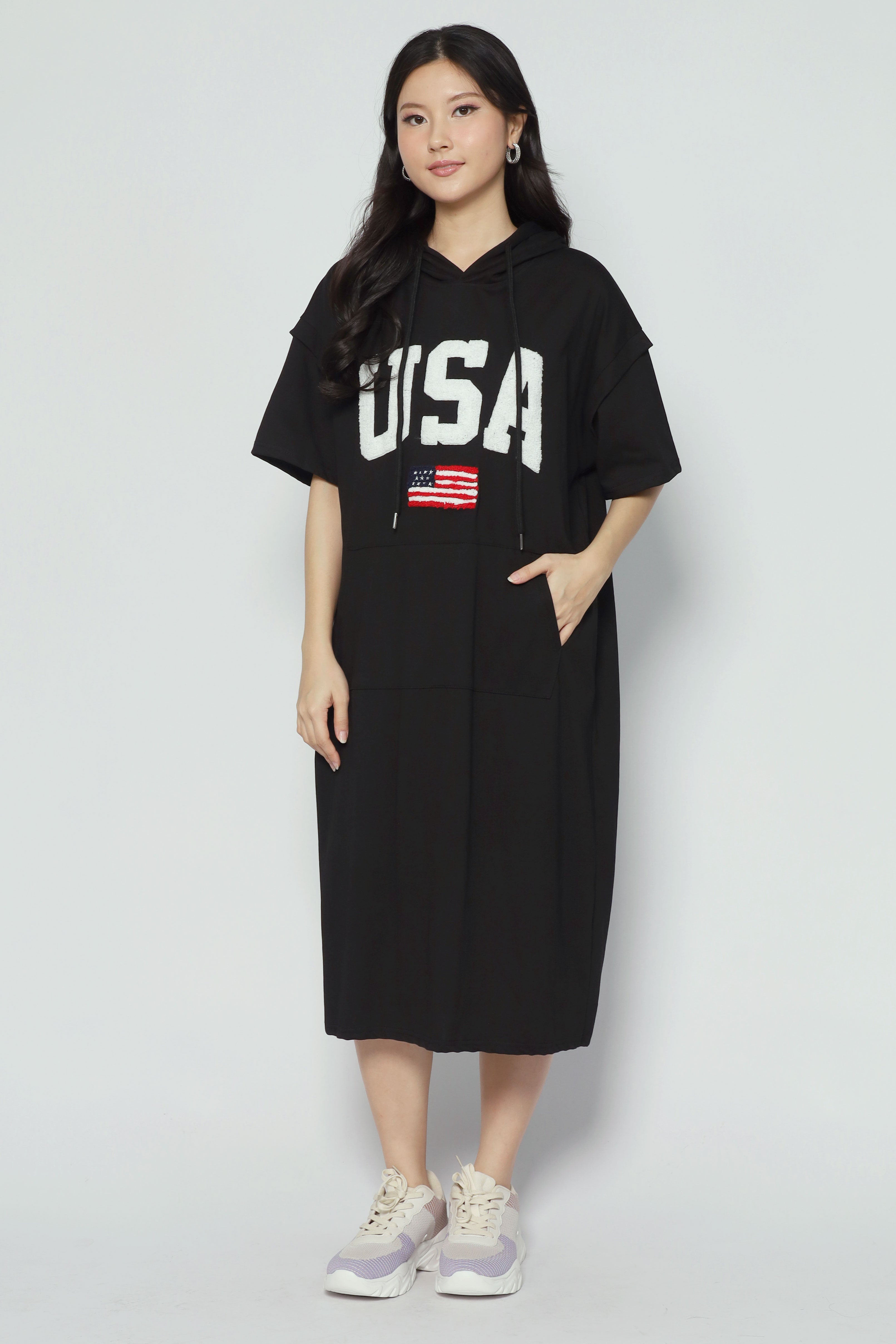 USA Hoodie Dress in Black