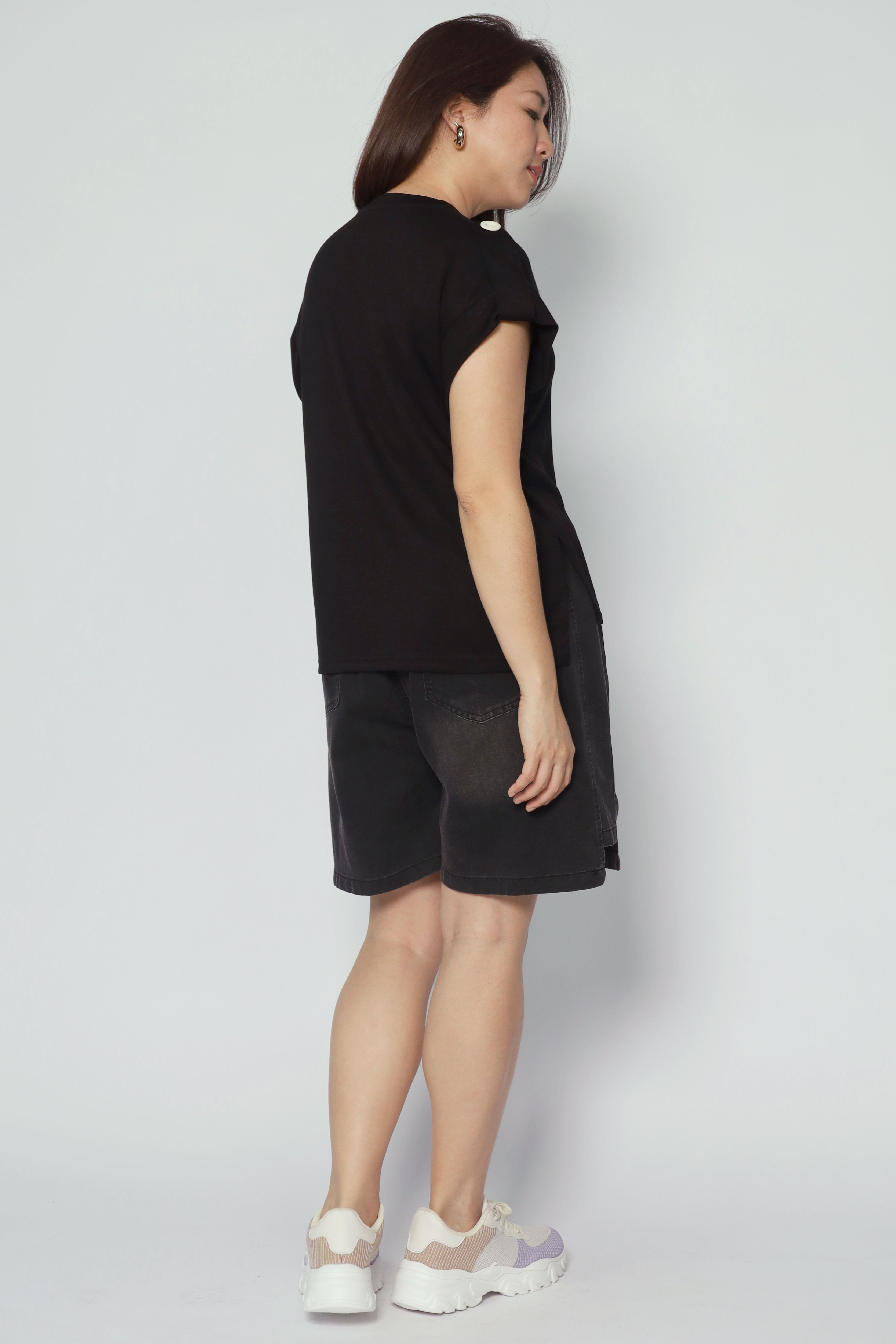 Backorders Zoanne Button Shoulder Top in Black