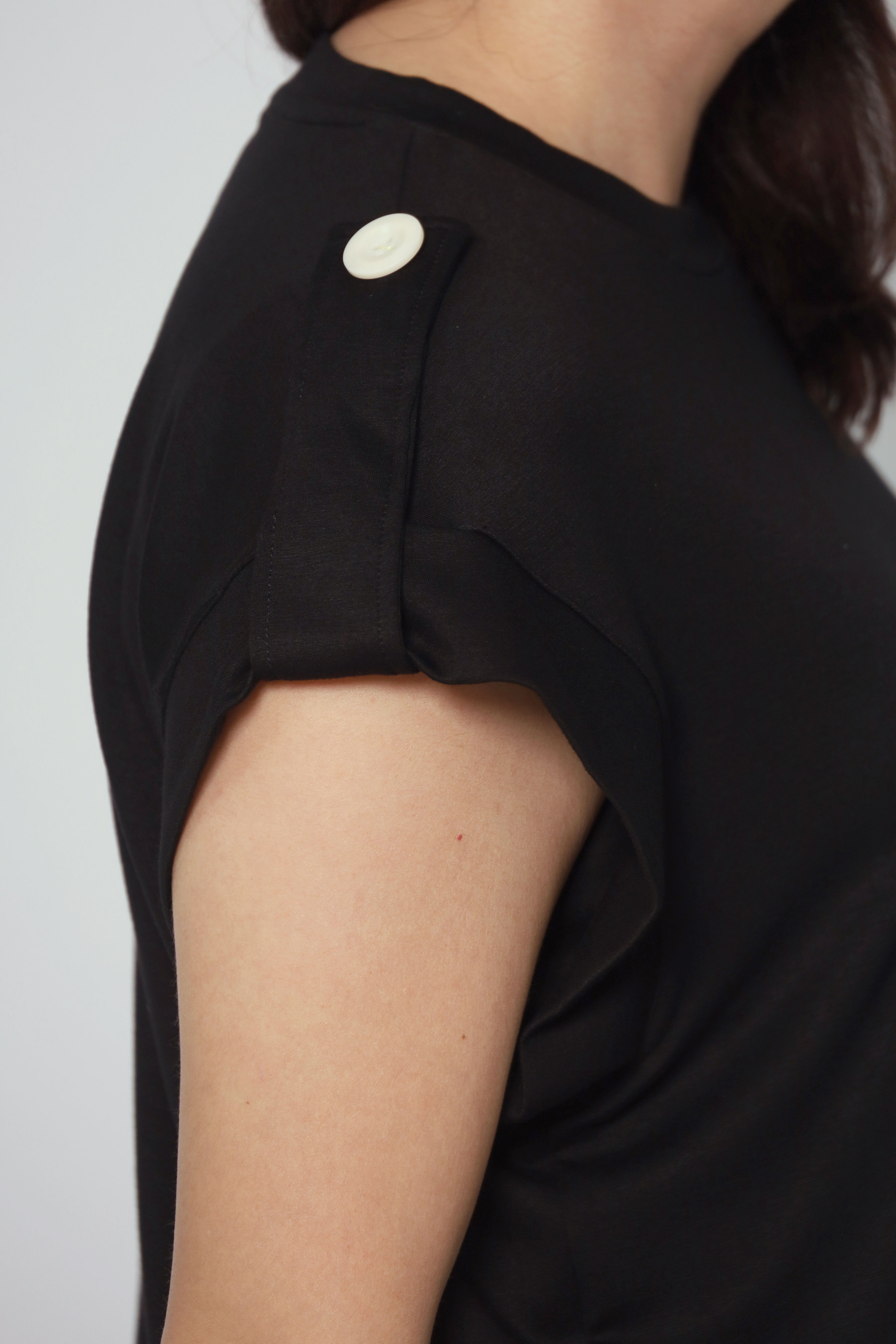 Backorders Zoanne Button Shoulder Top in Black