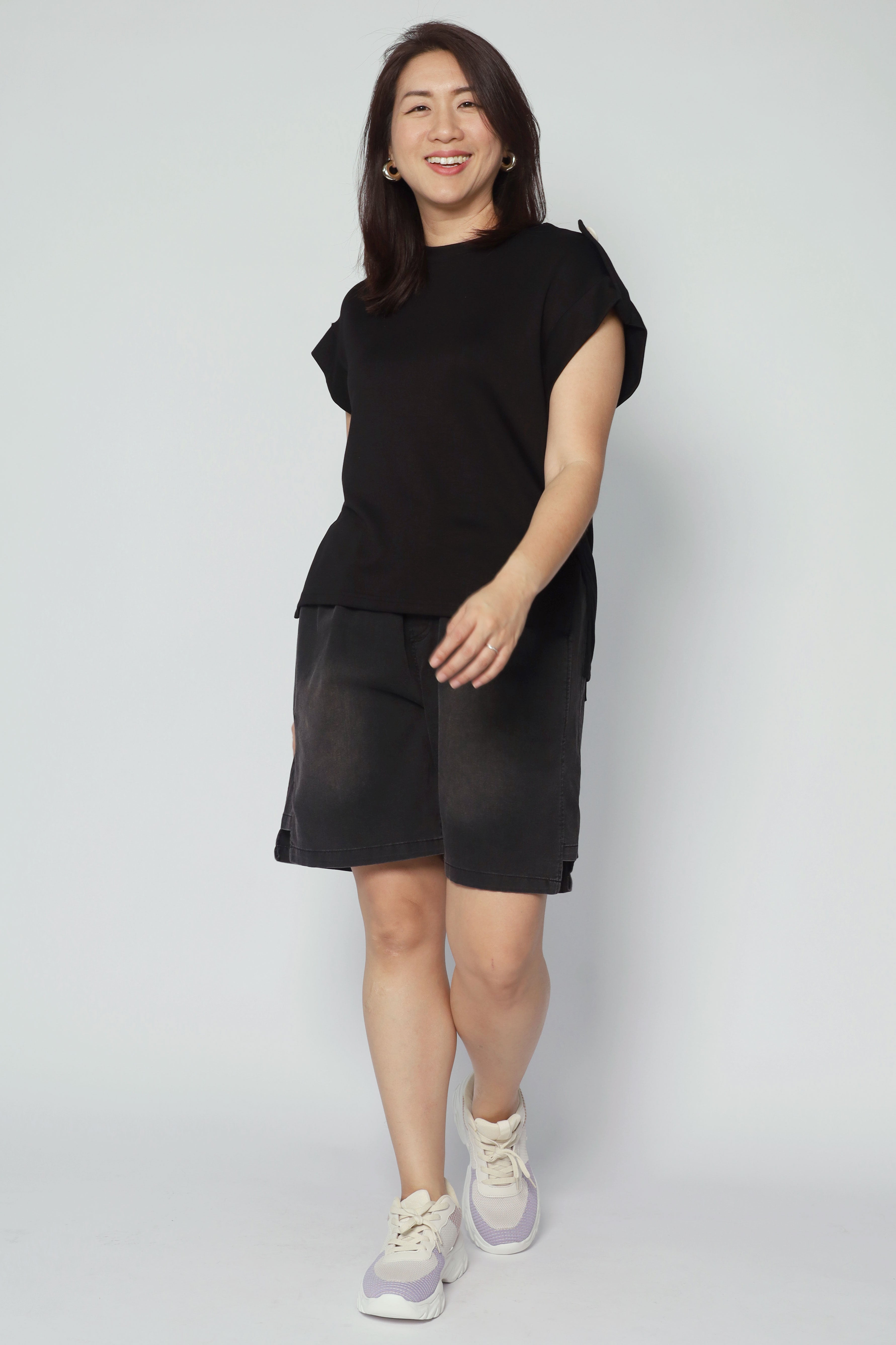 Backorders Zoanne Button Shoulder Top in Black