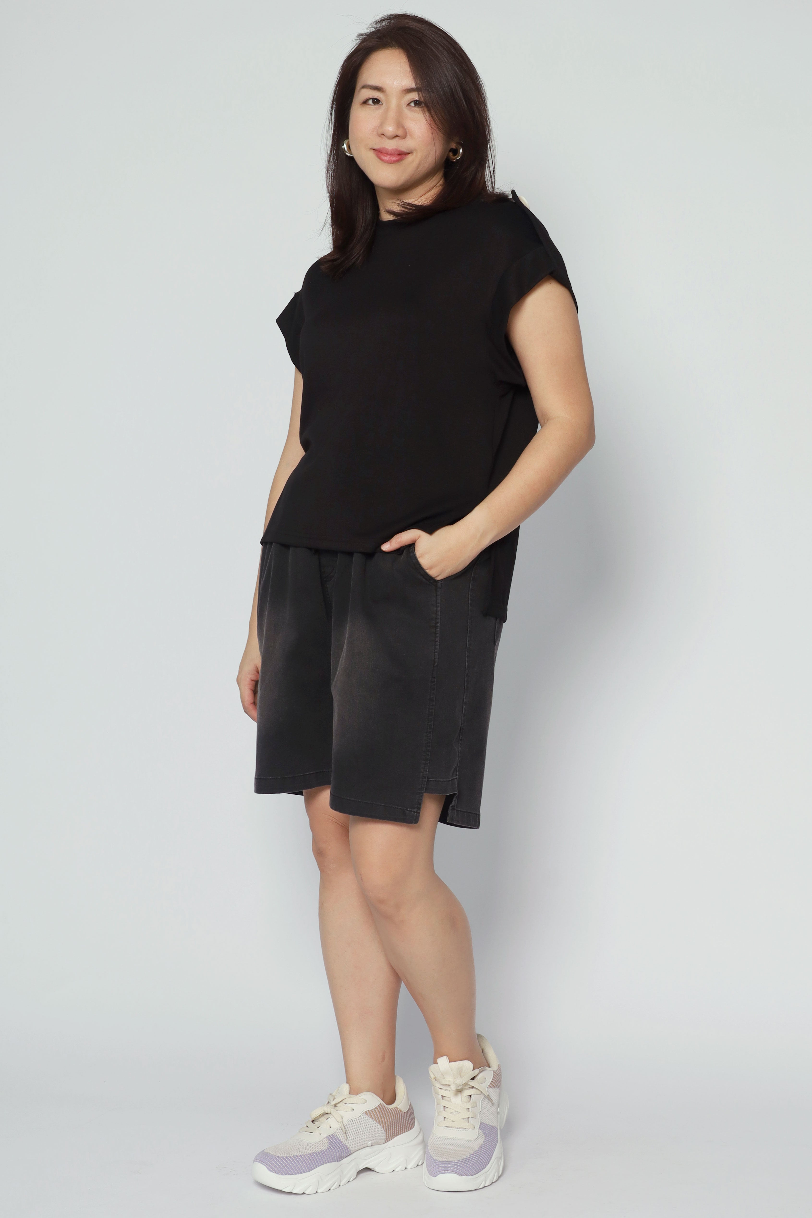 Backorders Zoanne Button Shoulder Top in Black