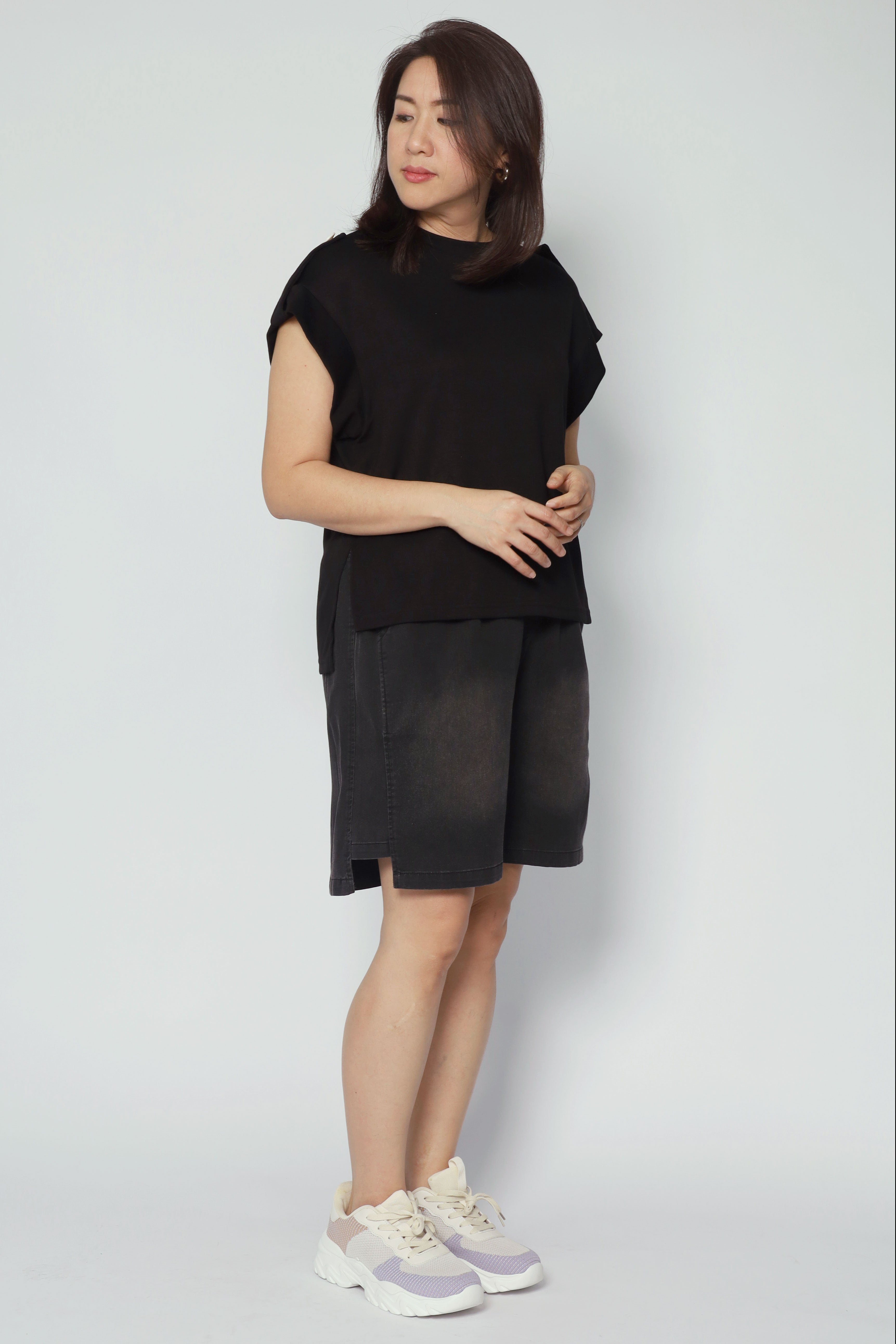Backorders Zoanne Button Shoulder Top in Black