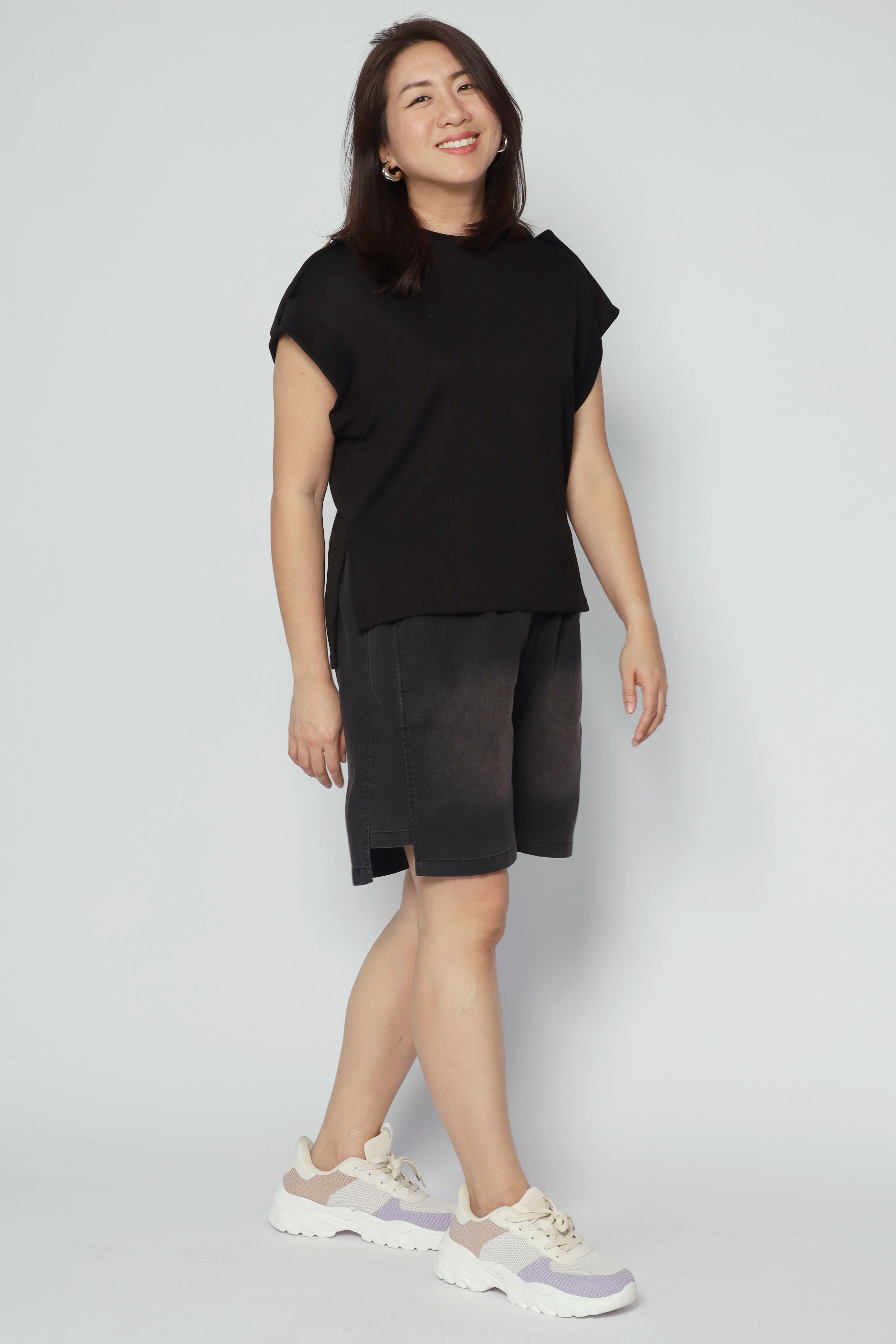 Backorders Zoanne Button Shoulder Top in Black
