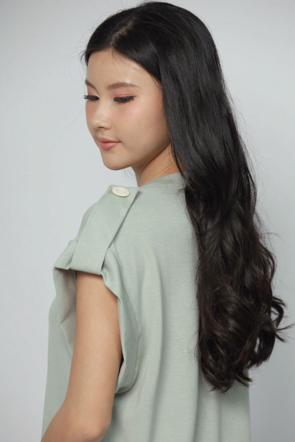 Backorders Zoanne Button Shoulder Top in Mint Green