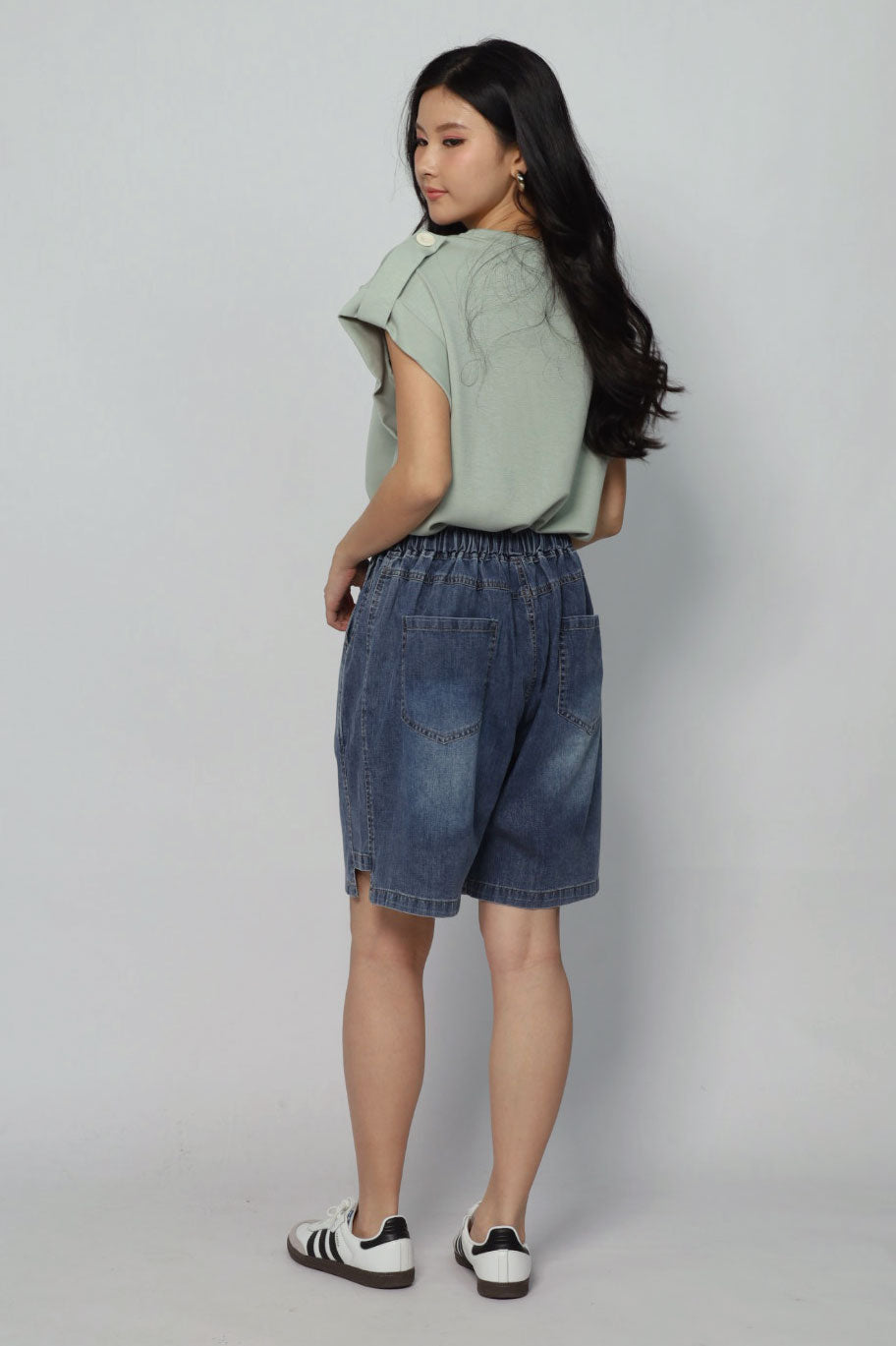 Backorders Zoanne Button Shoulder Top in Mint Green