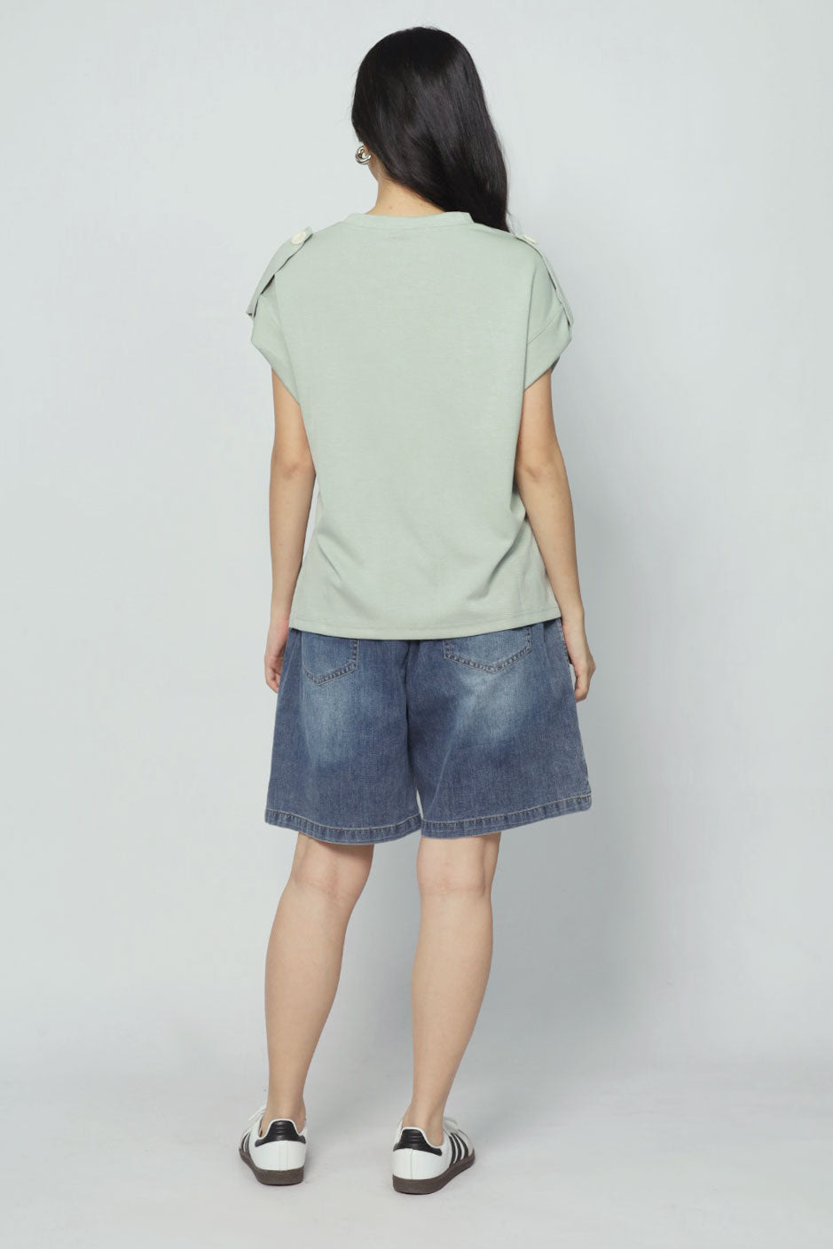 Backorders Zoanne Button Shoulder Top in Mint Green