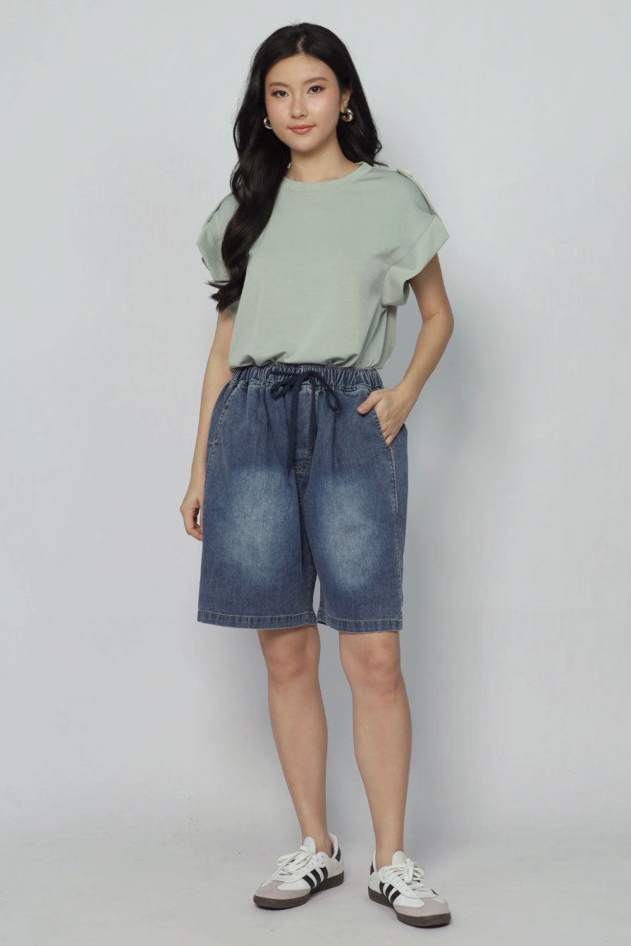 Backorders Zoanne Button Shoulder Top in Mint Green