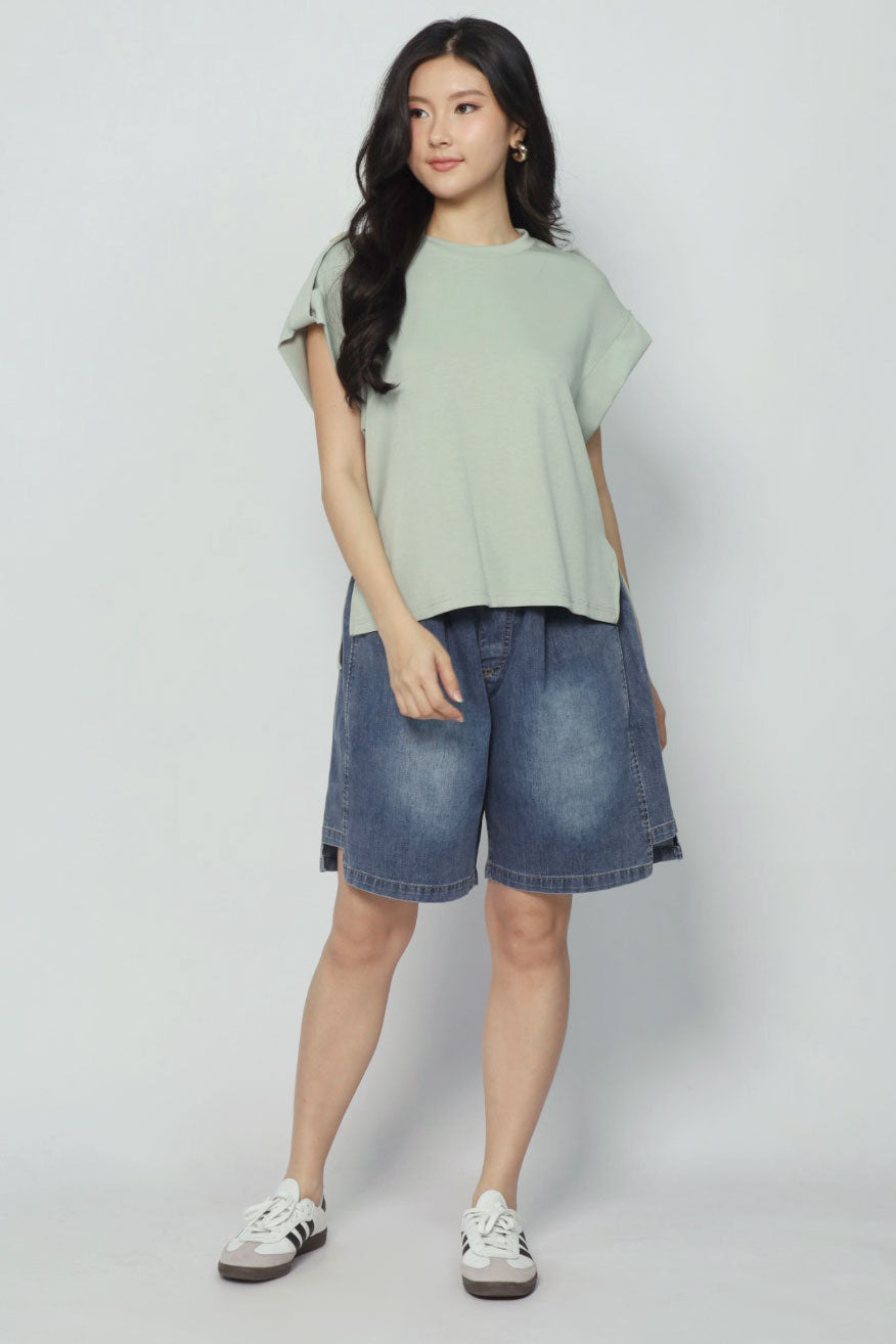 Backorders Zoanne Button Shoulder Top in Mint Green