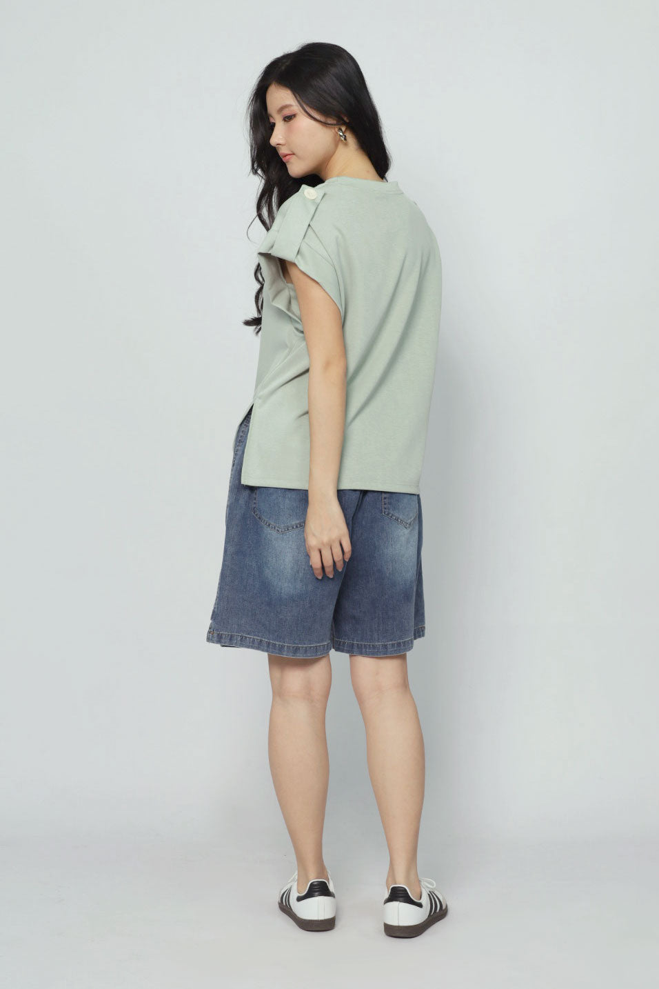 Backorders Zoanne Button Shoulder Top in Mint Green