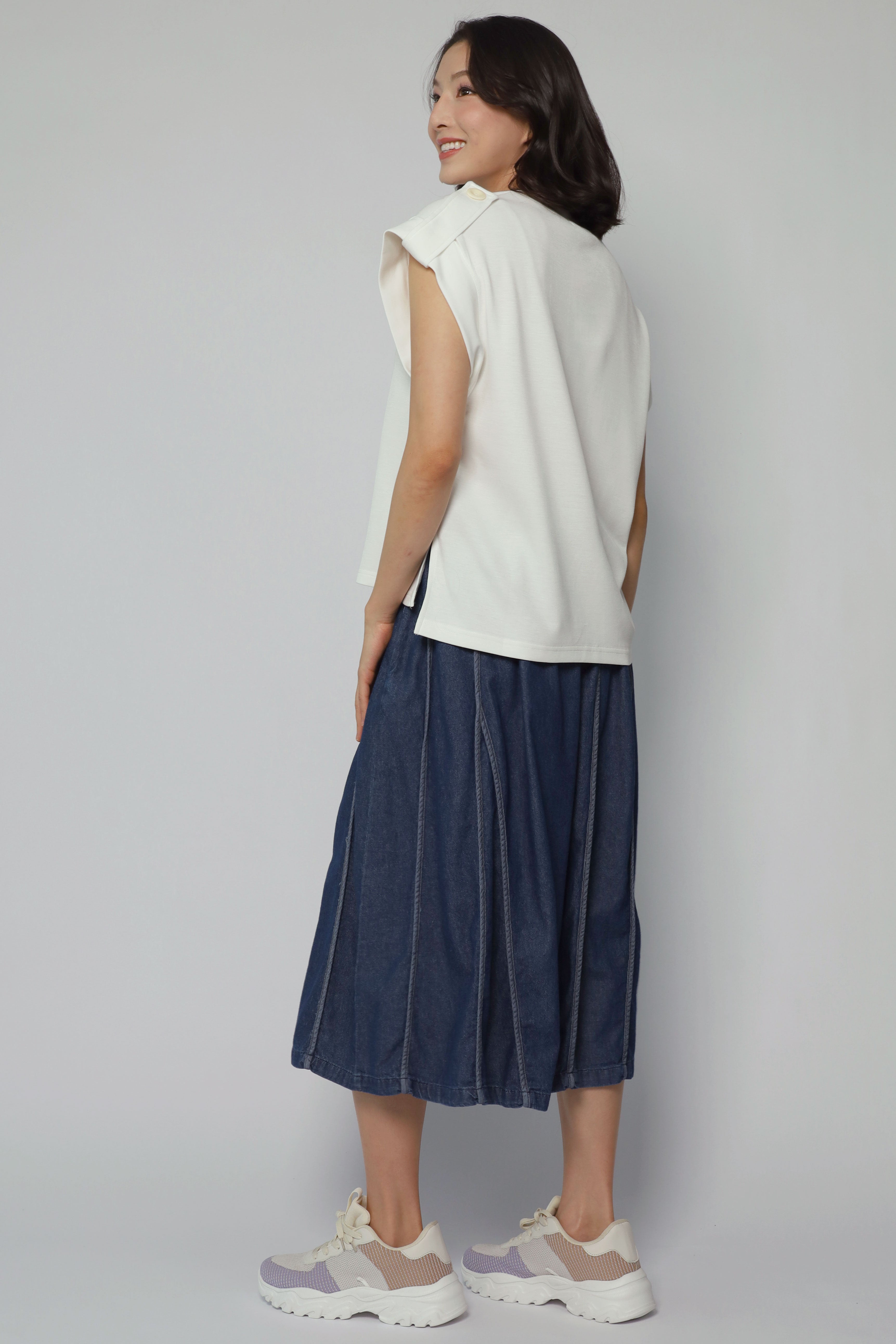 Backorders Zoanne Button Shoulder Top in White