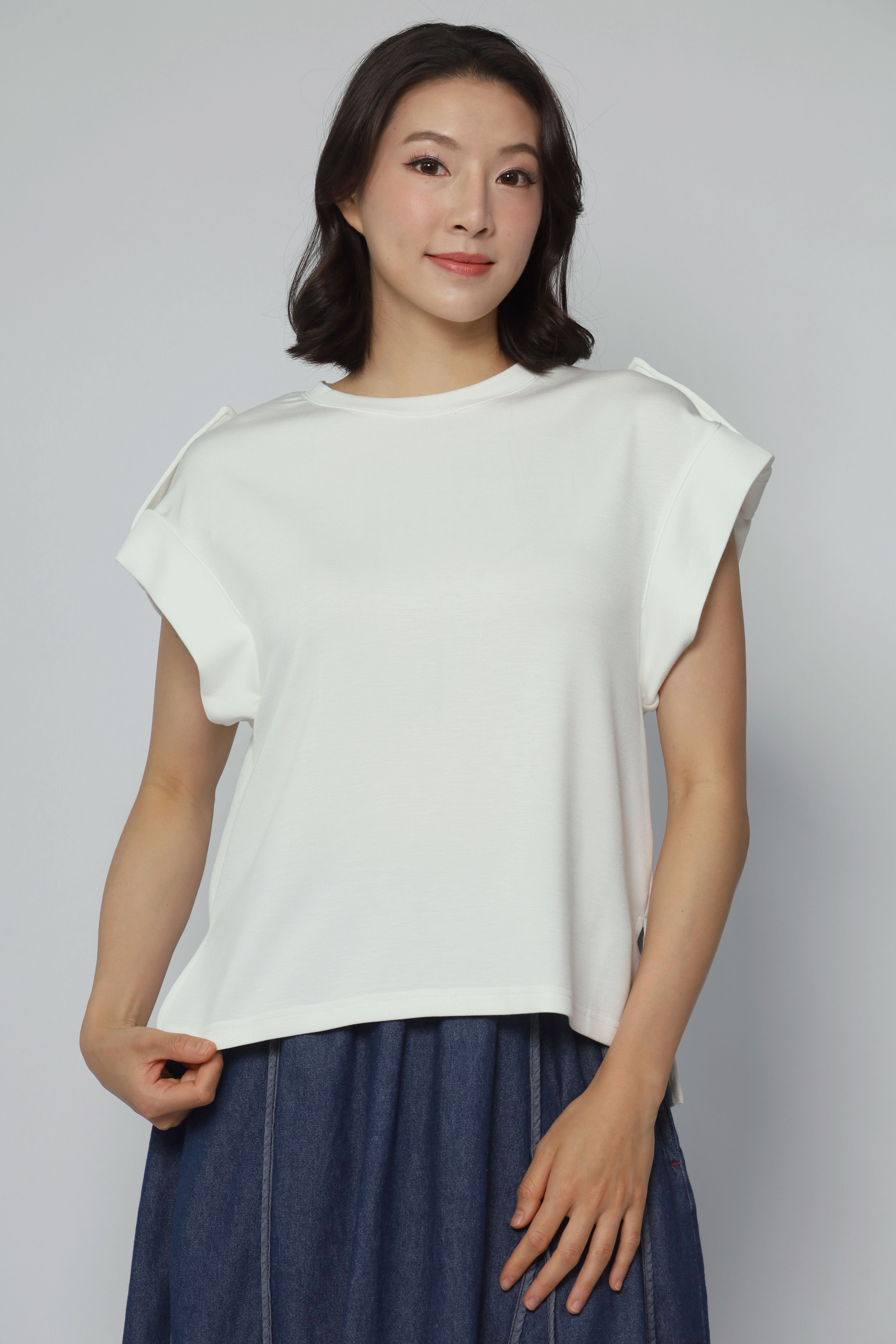 Backorders Zoanne Button Shoulder Top in White