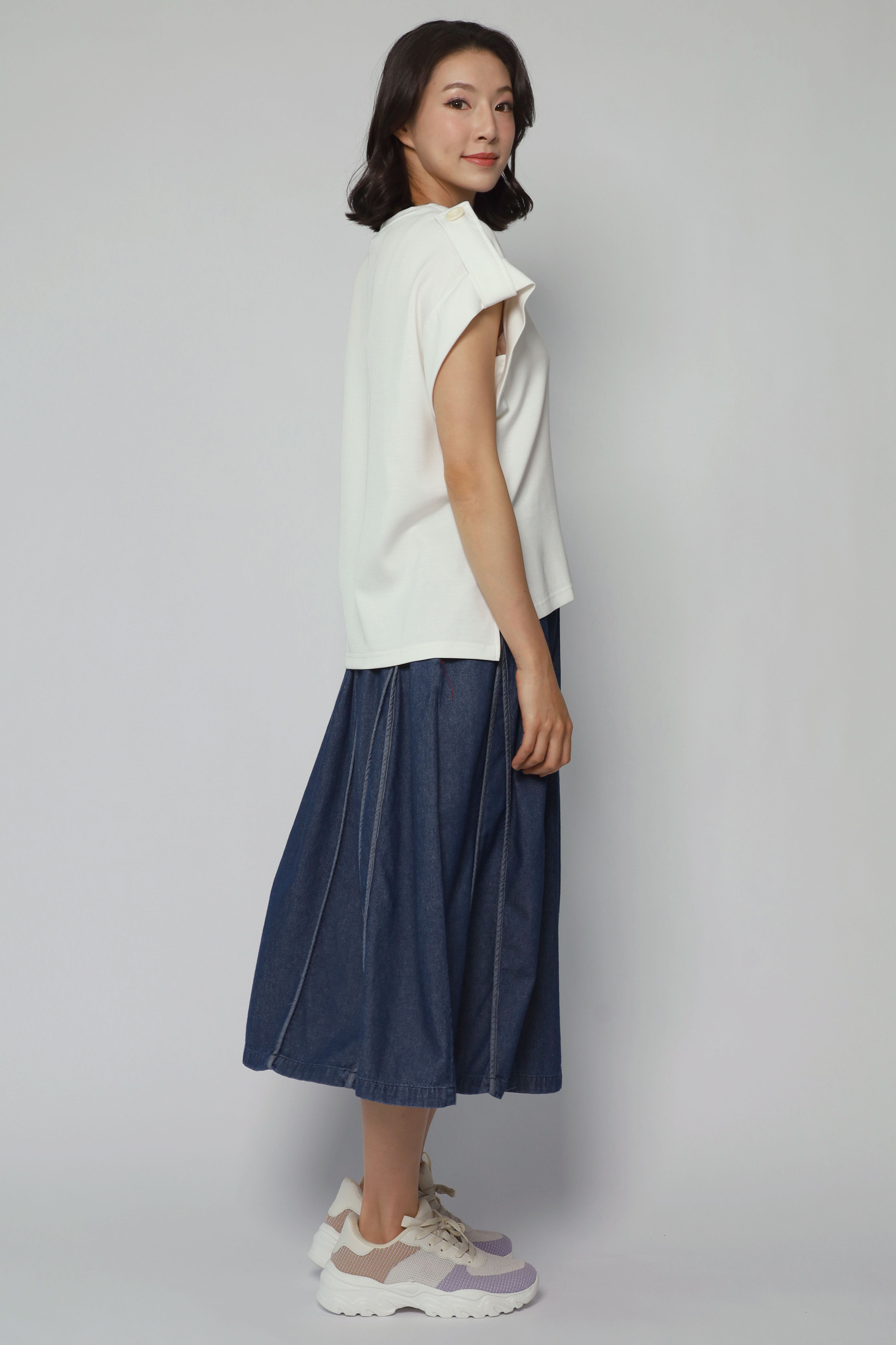 Backorders Zoanne Button Shoulder Top in White