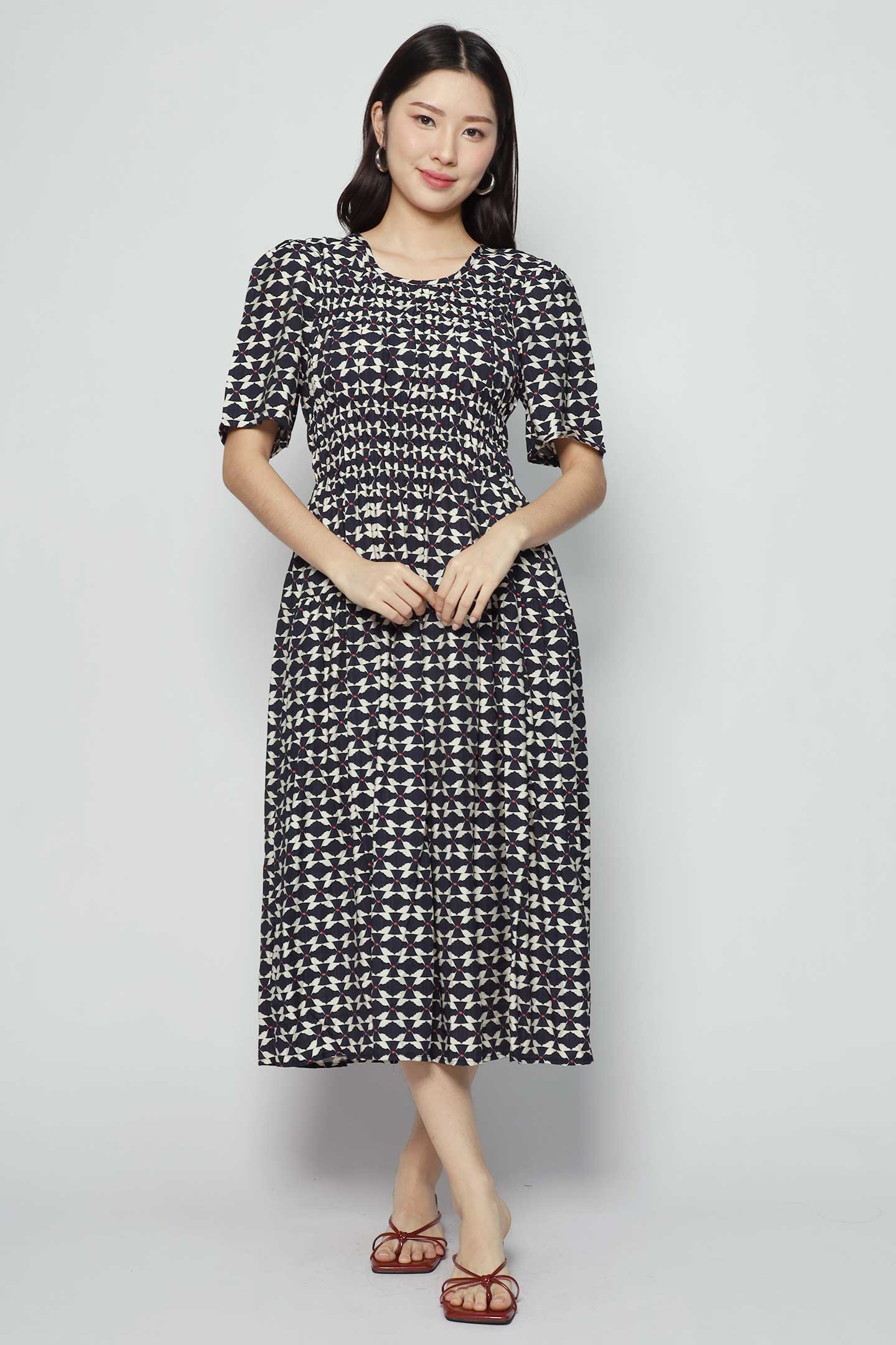 Astha Dress in Blue Geometric