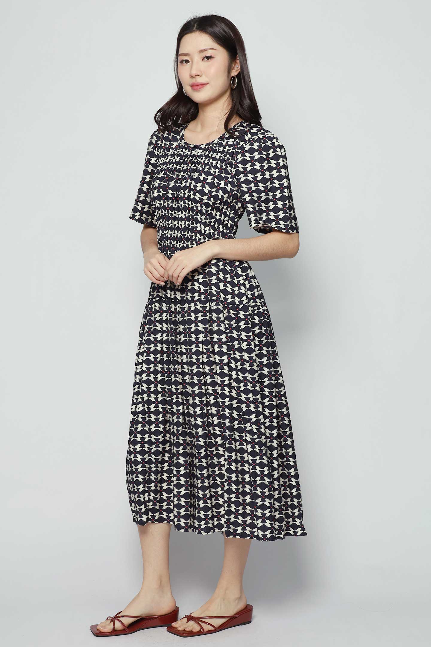 Astha Dress in Blue Geometric