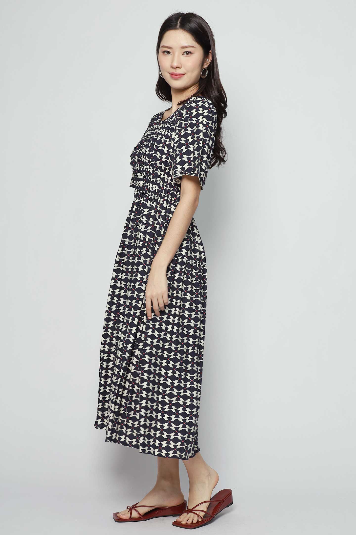 Astha Dress in Blue Geometric