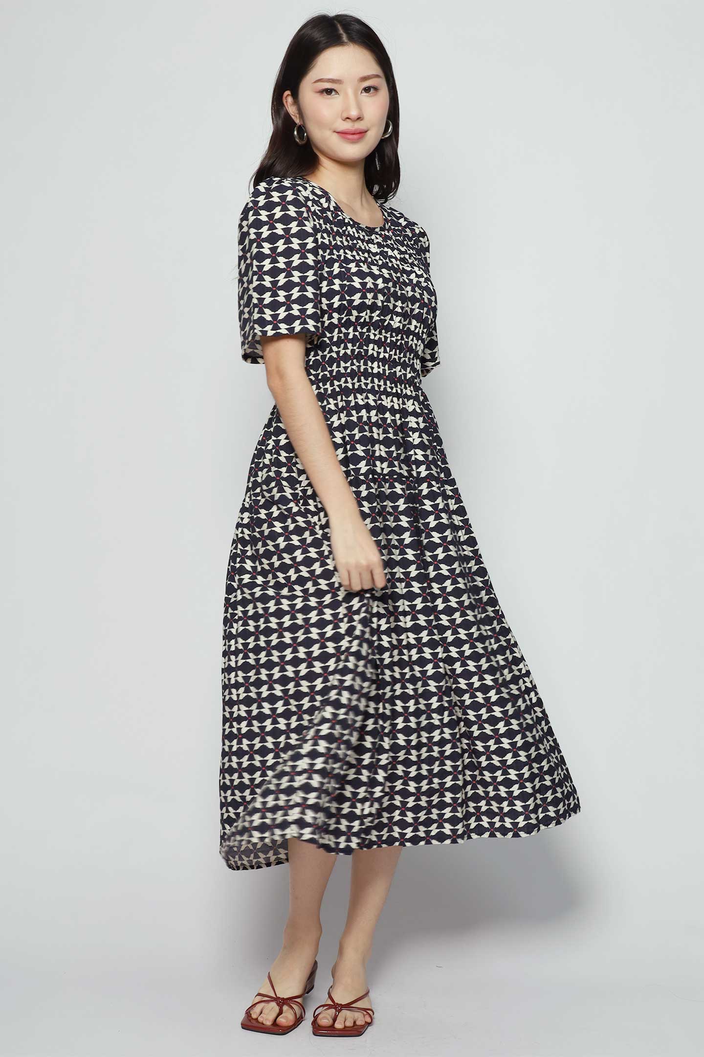 Astha Dress in Blue Geometric