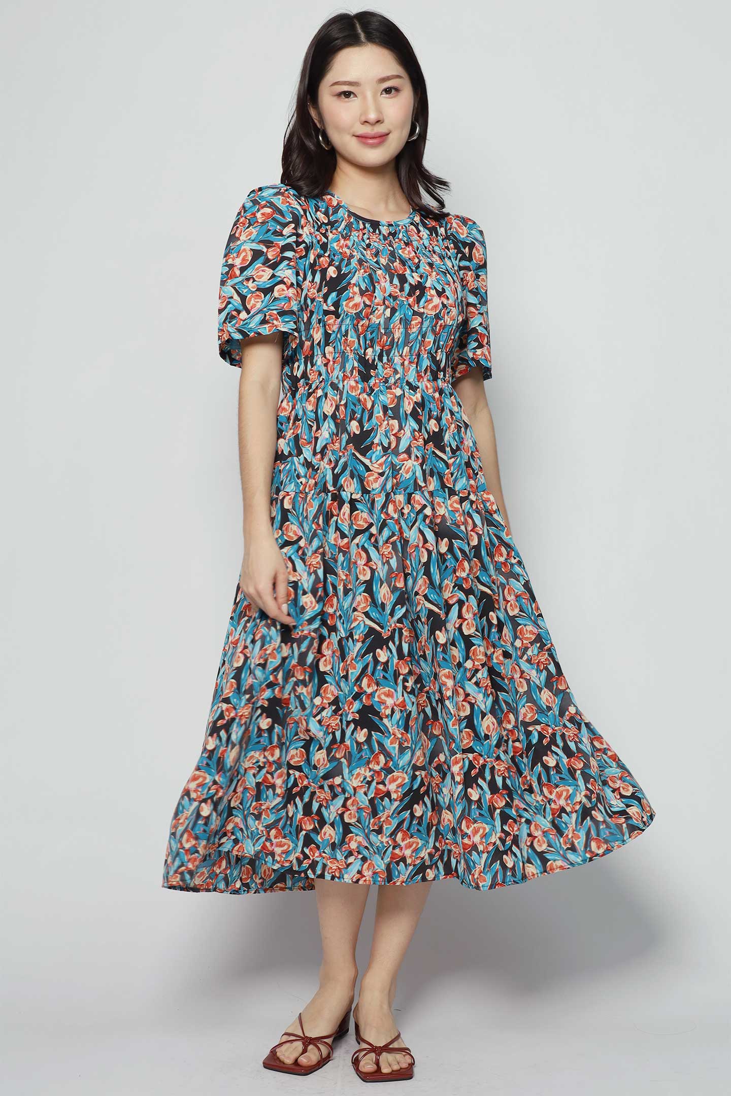 Astha Dress in Blue Orange Delight