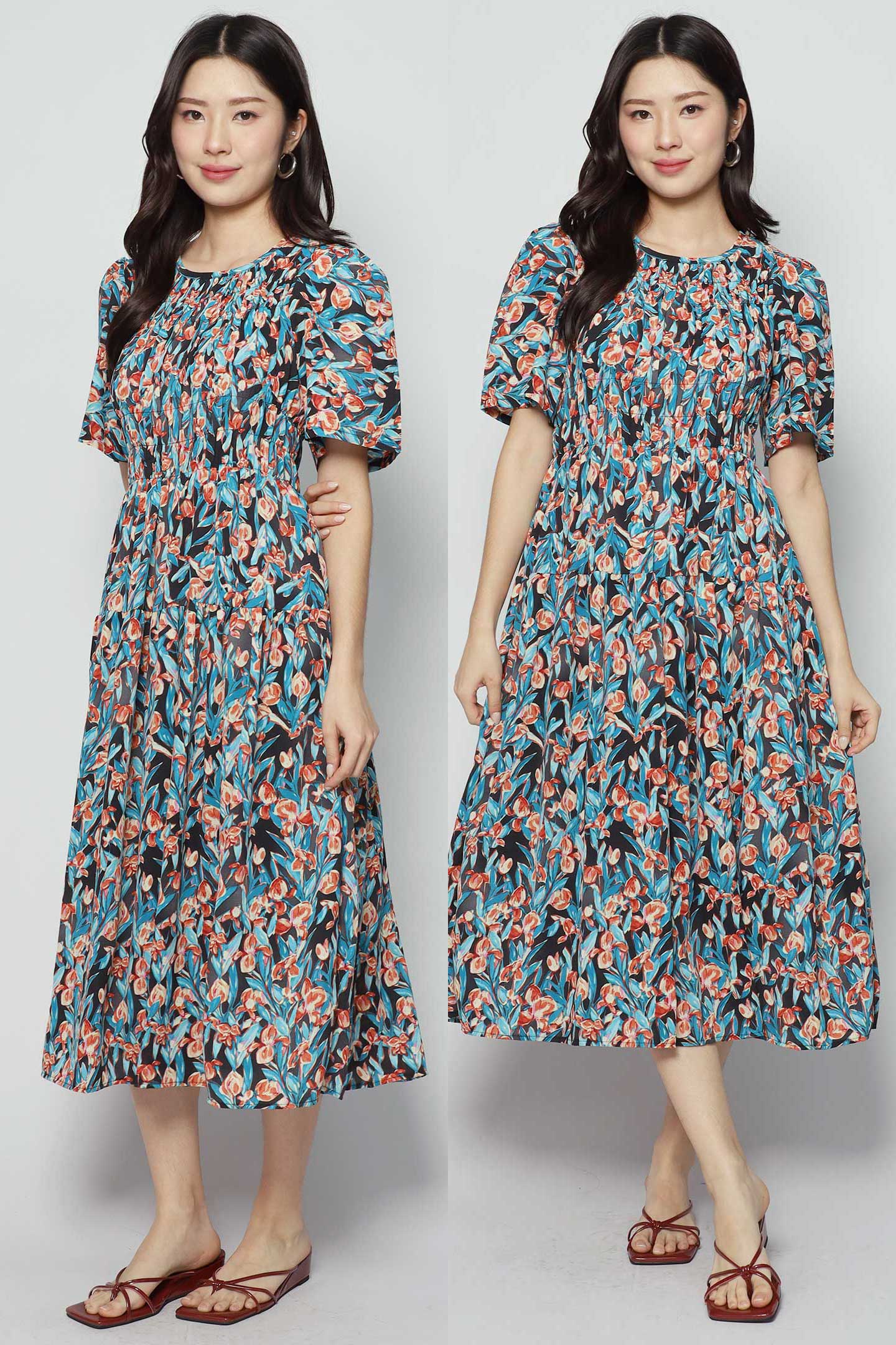 Astha Dress in Blue Orange Delight