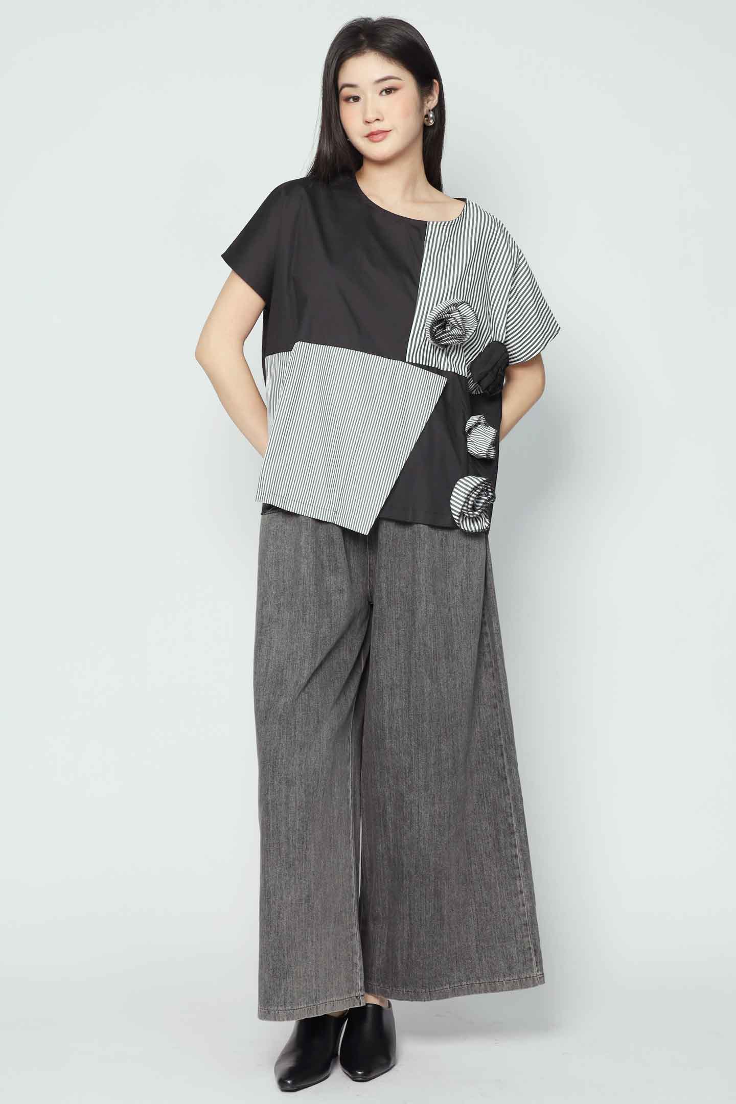 Aurevo Rose Pinstripes Top