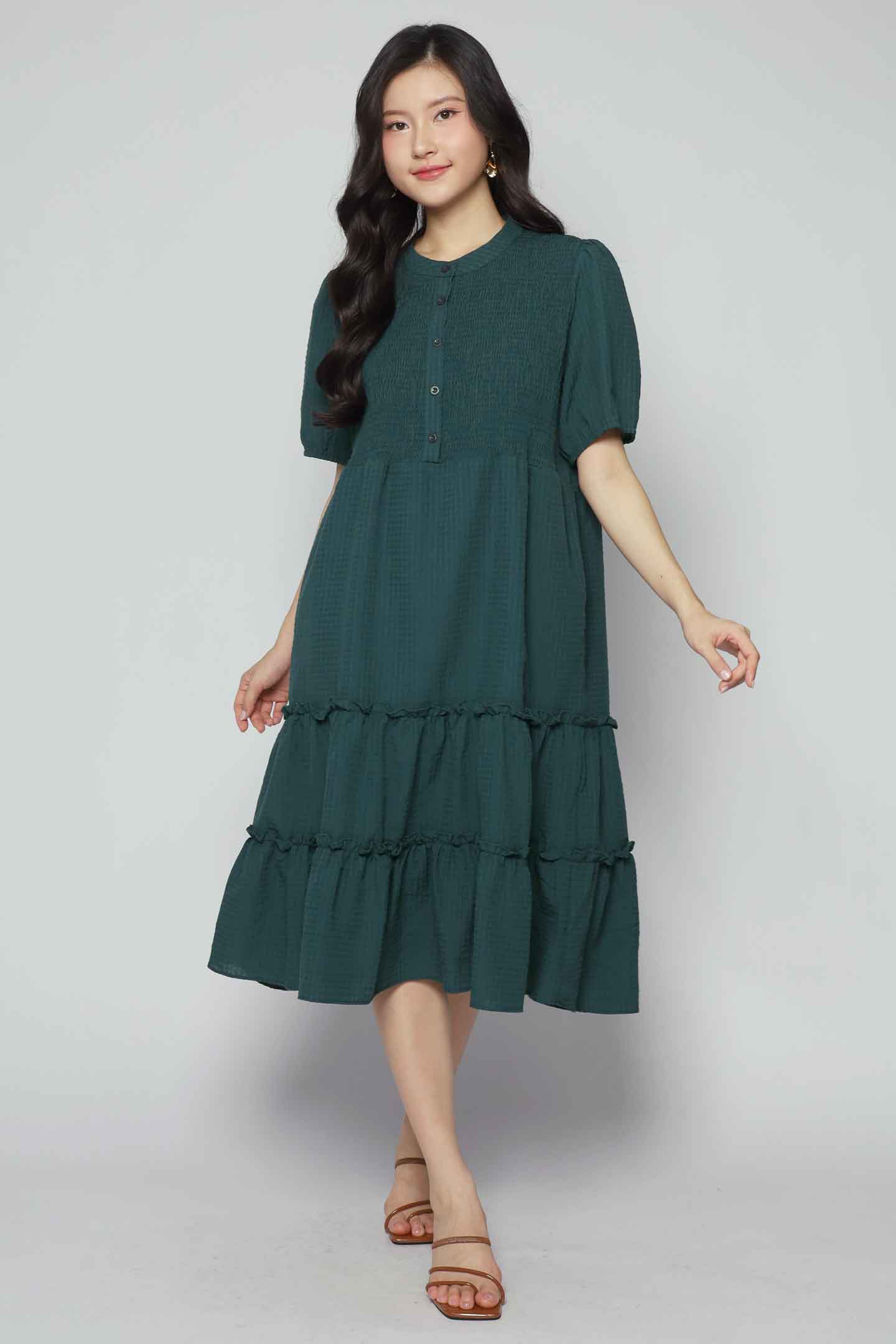 Aurora Dress (V2) in Green Checks