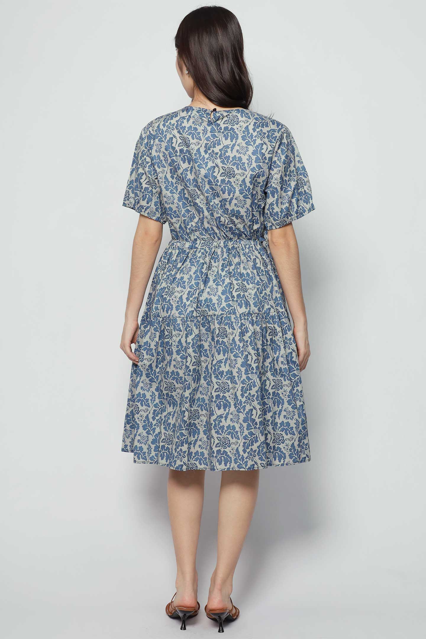 Bianco Dress in Blue Foliage