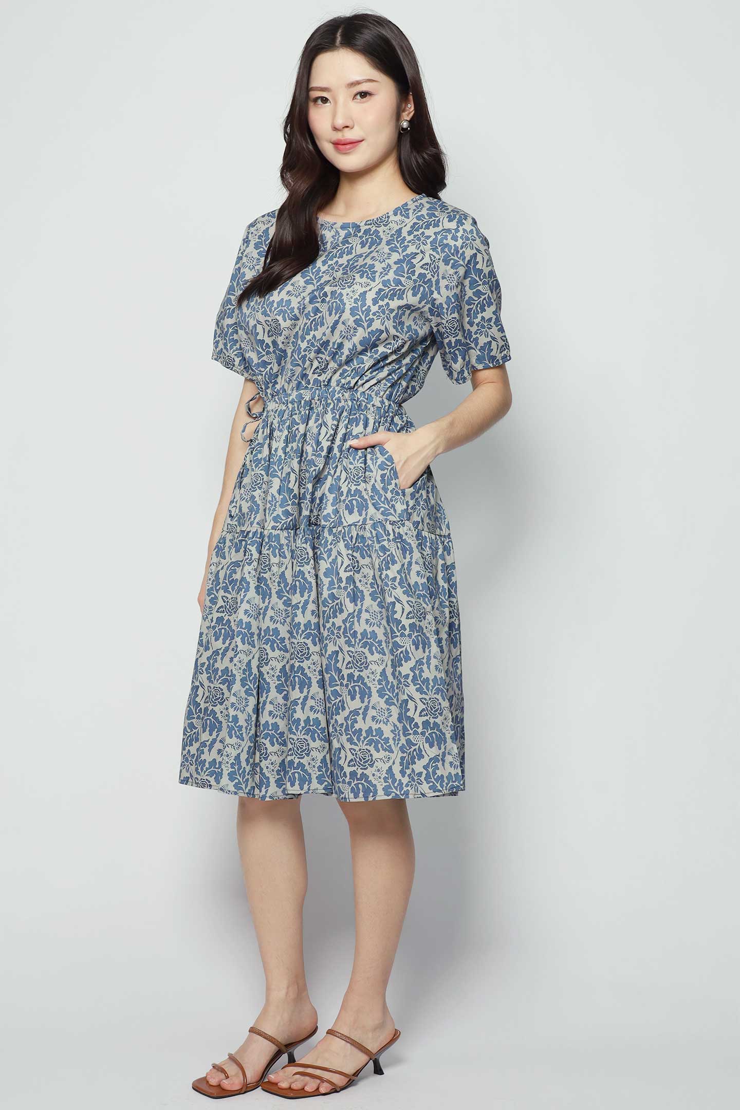 Bianco Dress in Blue Foliage