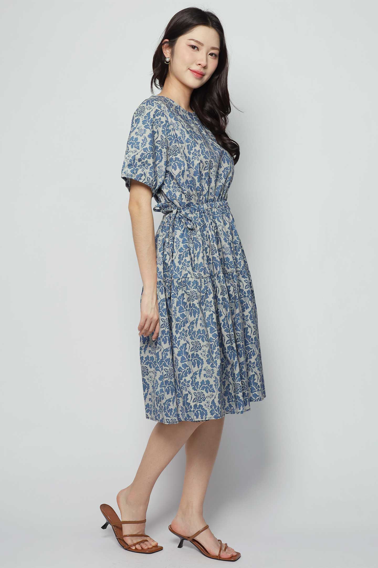 Bianco Dress in Blue Foliage