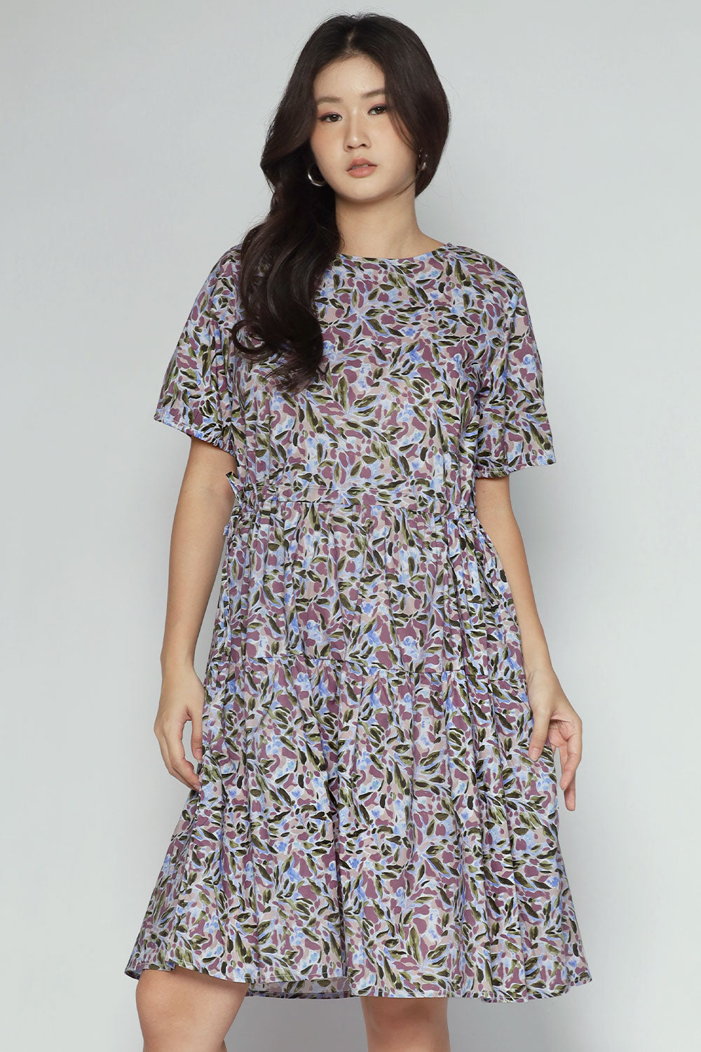 Bianco Dress in Purple Leaves