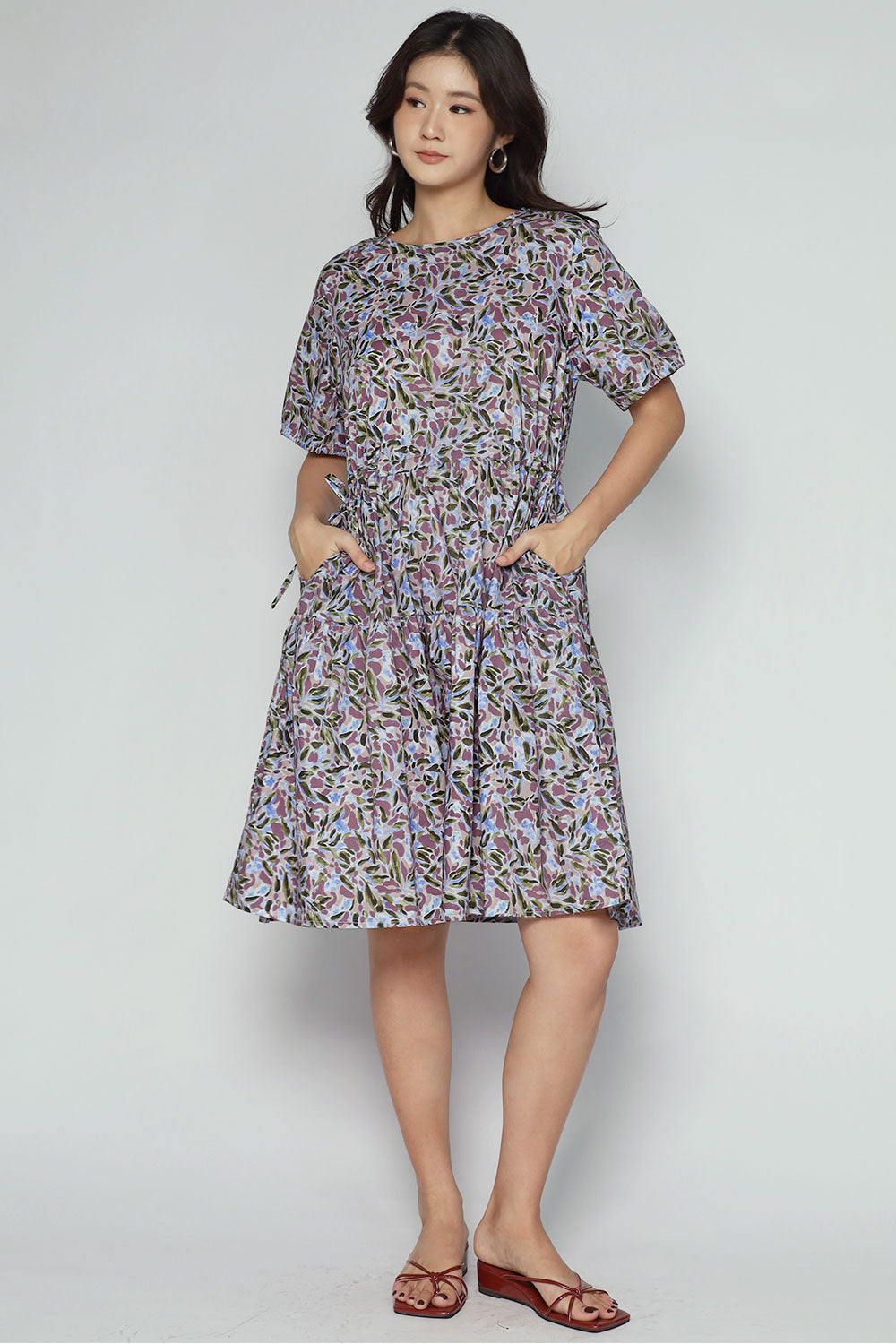 Bianco Dress in Purple Leaves