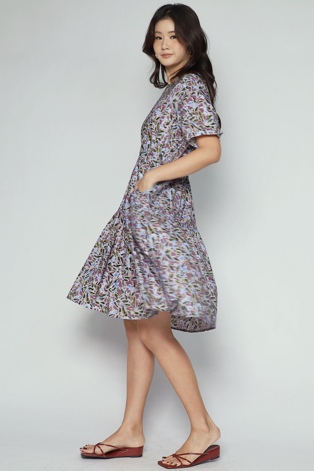 Bianco Dress in Purple Leaves