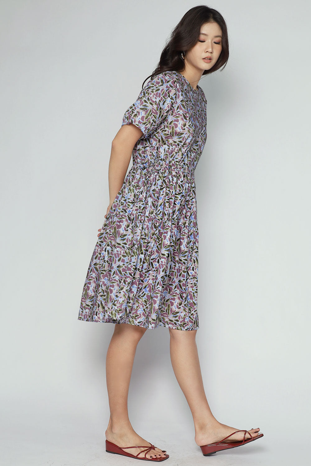 Bianco Dress in Purple Leaves