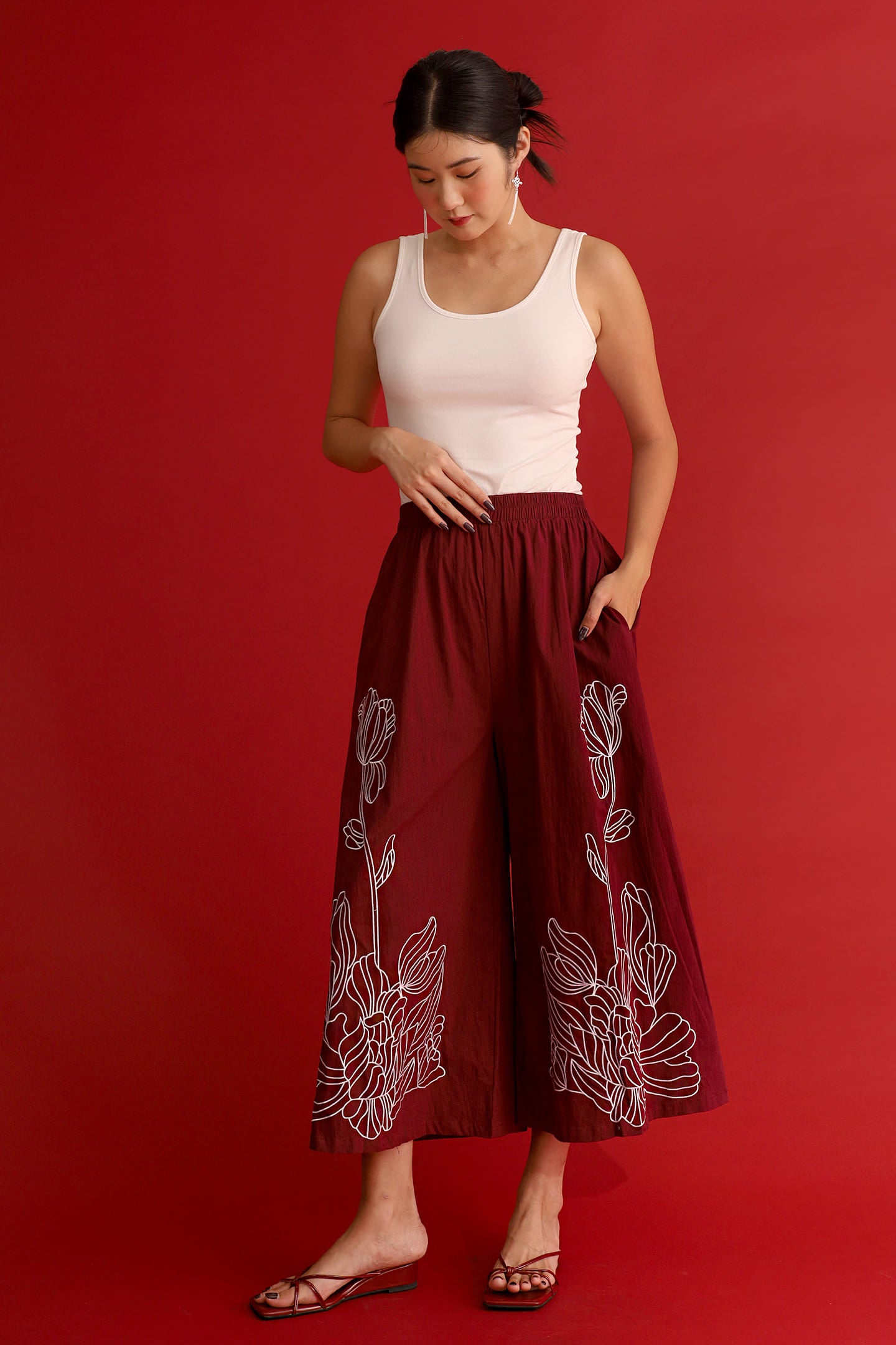 CHOSEN - Brocade Dynasty Pants in Maroon