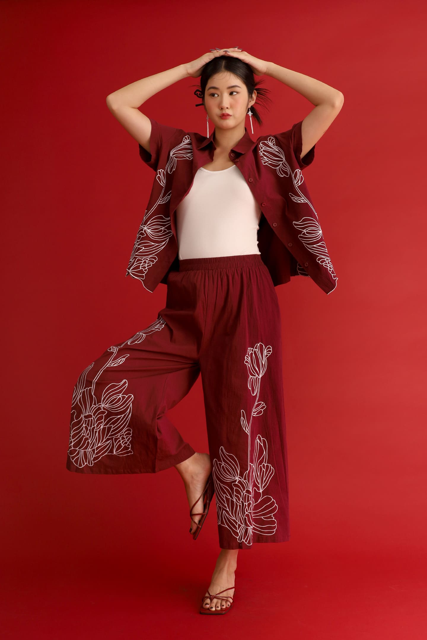 CHOSEN - Brocade Dynasty Top in Maroon