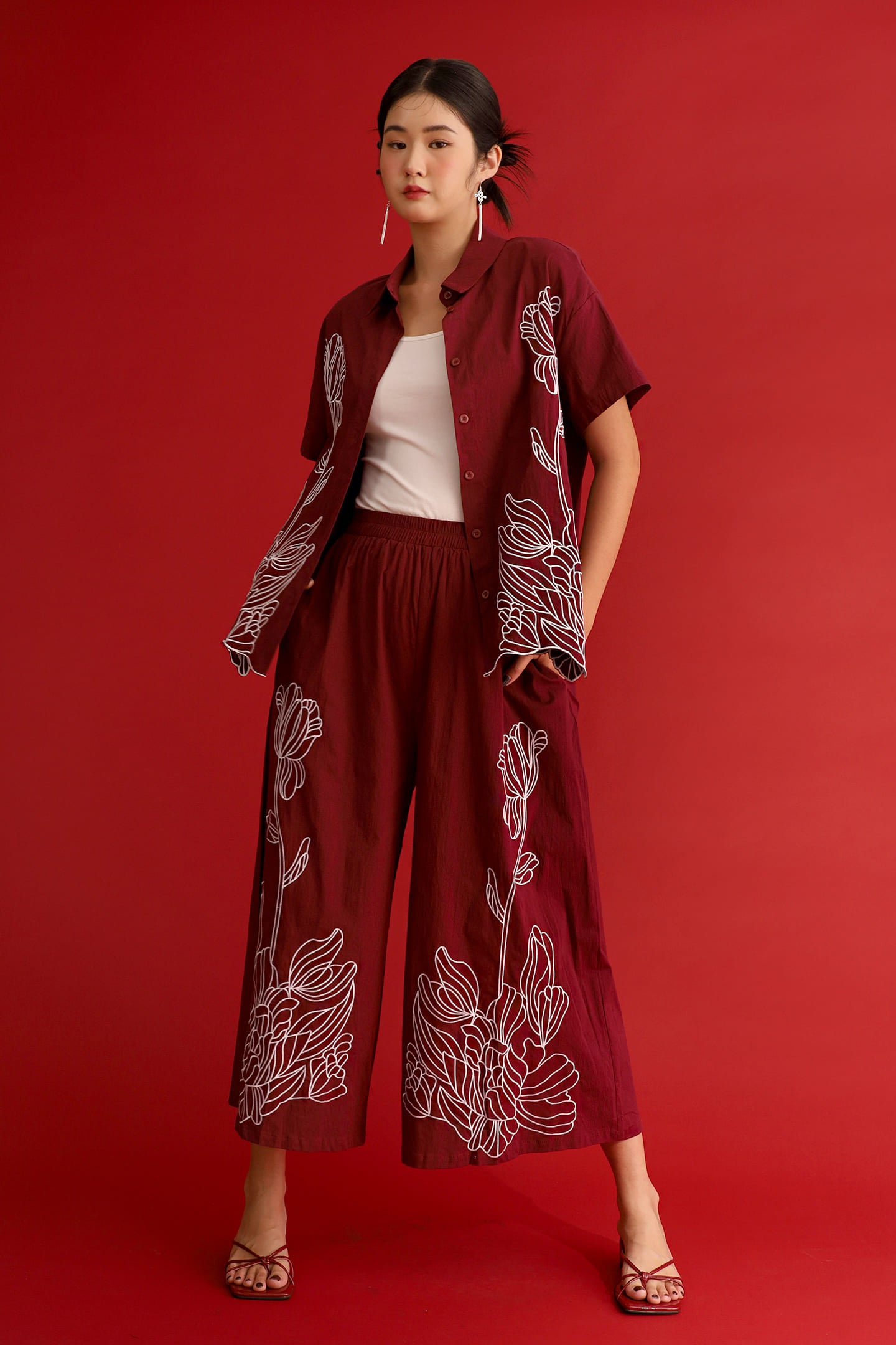 CHOSEN - Brocade Dynasty Top in Maroon