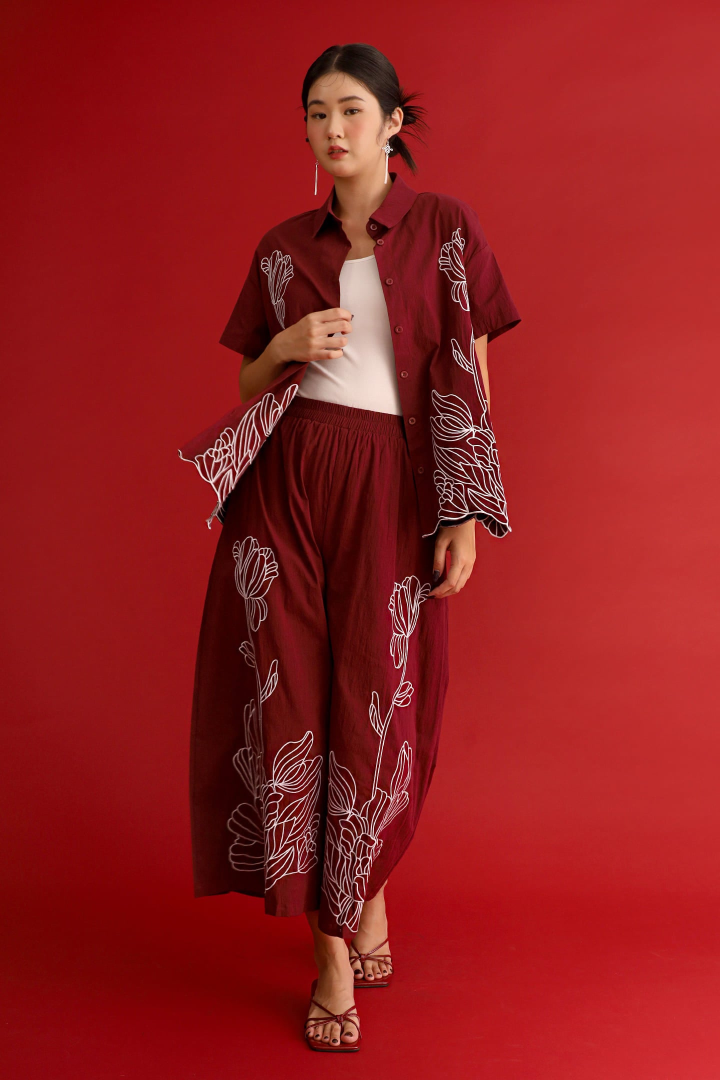 CHOSEN - Brocade Dynasty Top in Maroon