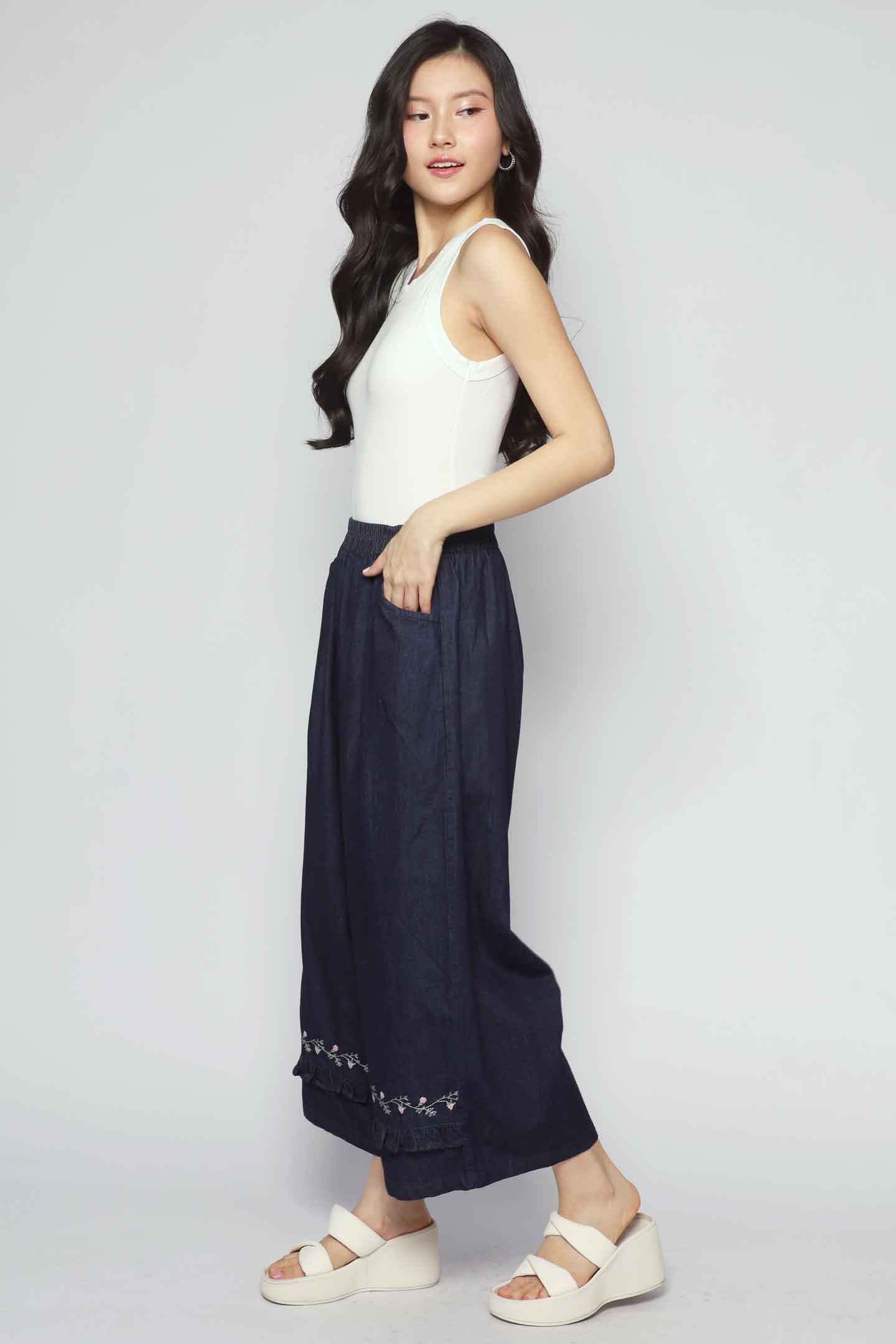 Backorders Caca Denim Floral Embroidered Pants